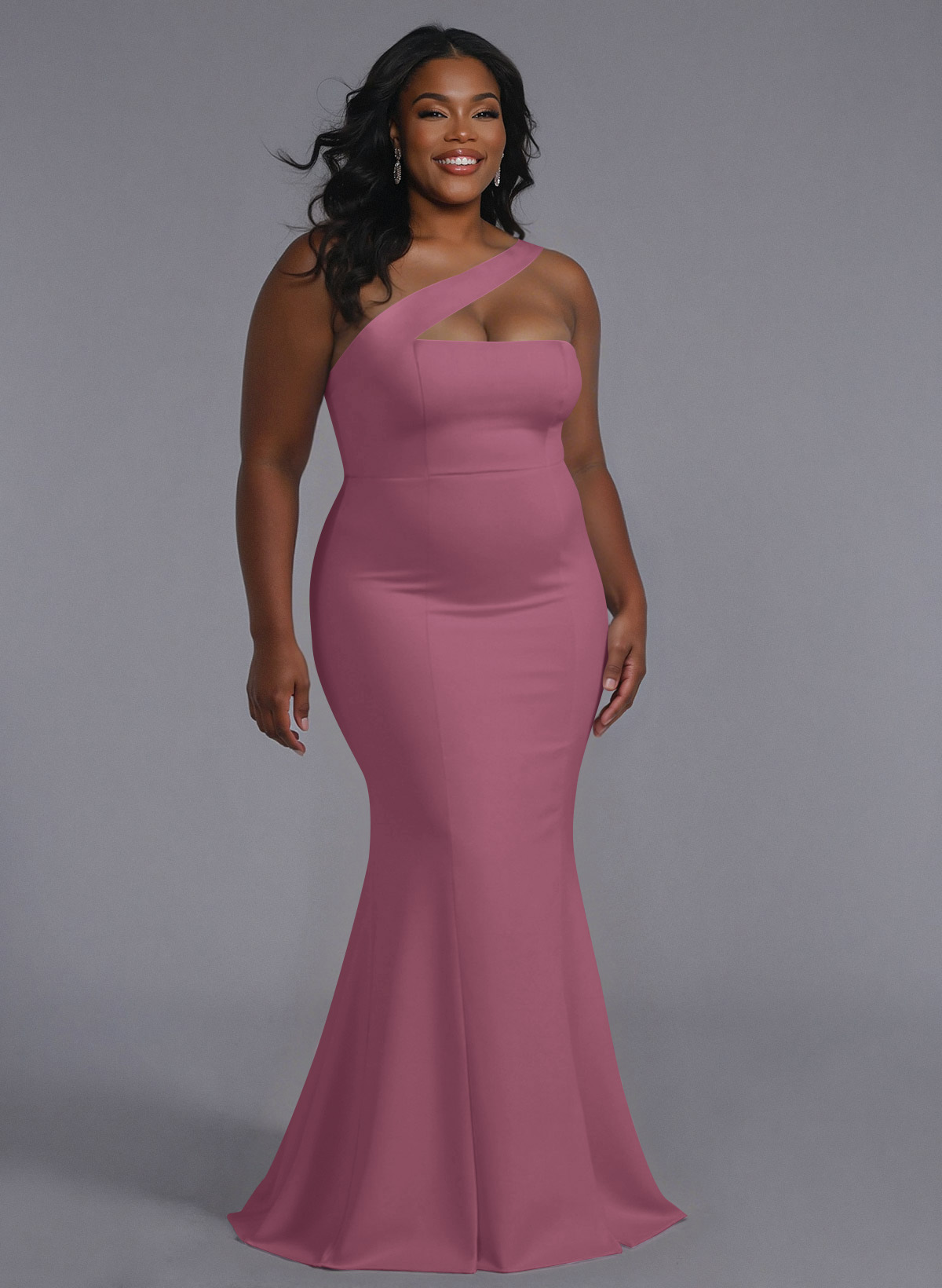 One-Shoulder Trumpet/Mermaid Pink Elastic Satin Bridesmaid Dresses, product image 211