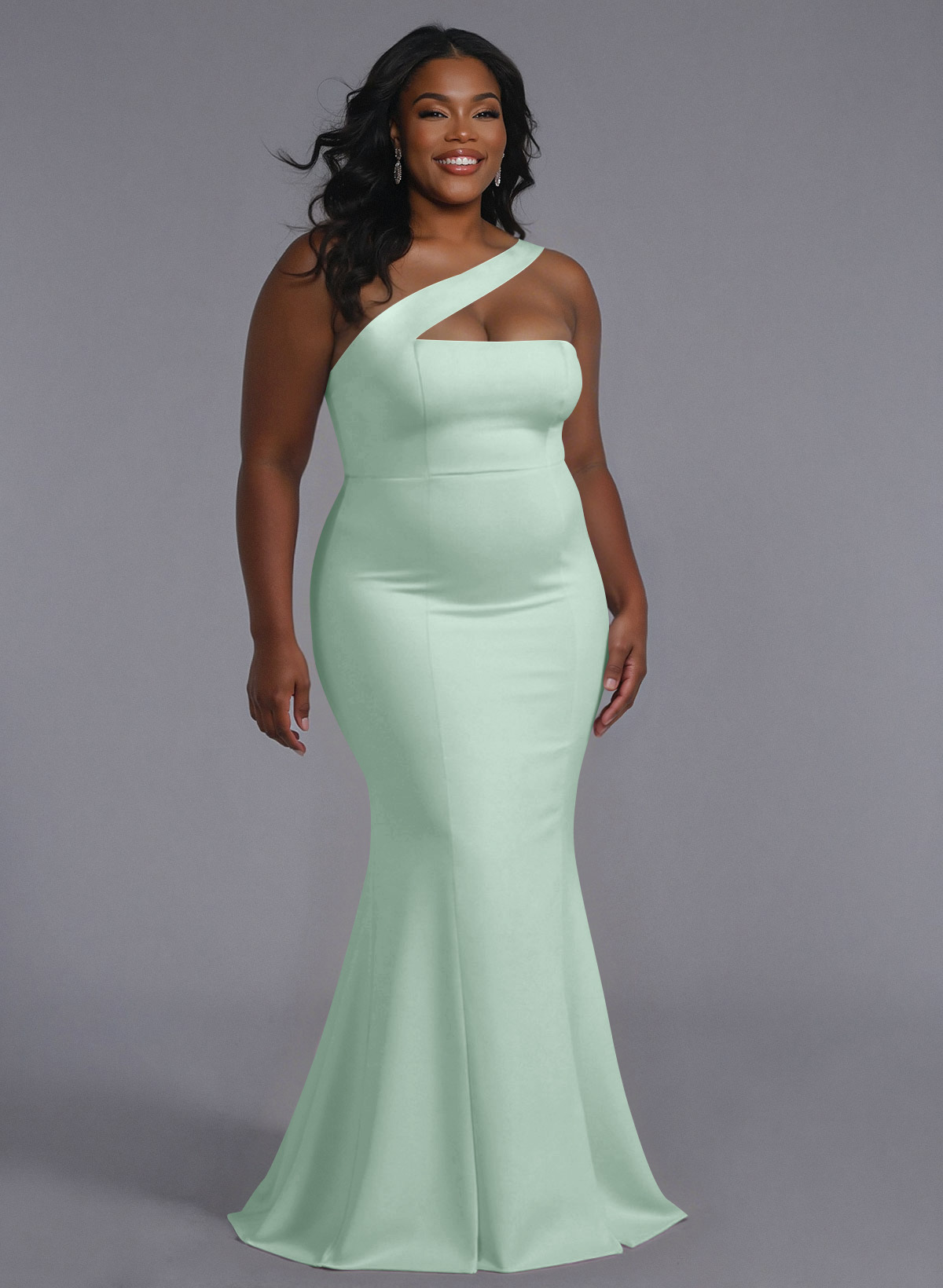 One-Shoulder Trumpet/Mermaid Pink Elastic Satin Bridesmaid Dresses, product image 222