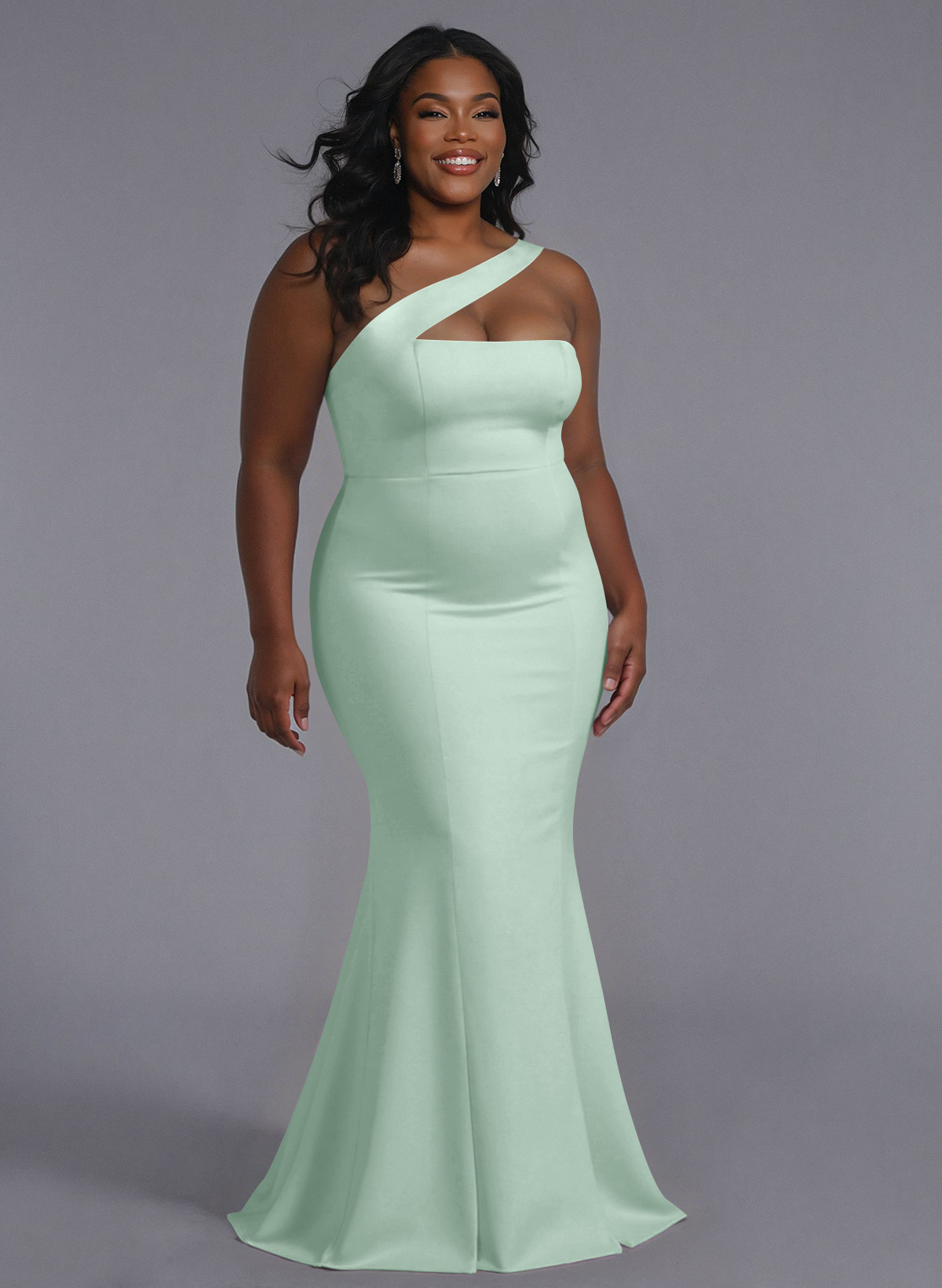 One-Shoulder Trumpet/Mermaid Pink Elastic Satin Bridesmaid Dresses, product image 222
