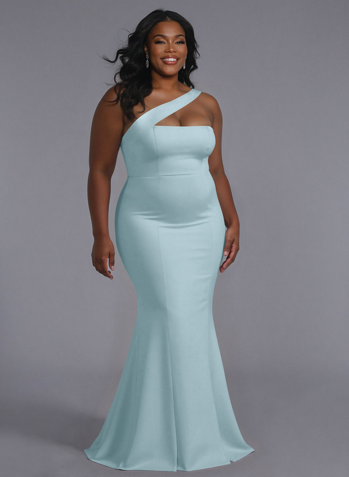 One-Shoulder Trumpet/Mermaid Pink Elastic Satin Bridesmaid Dresses, product image 223