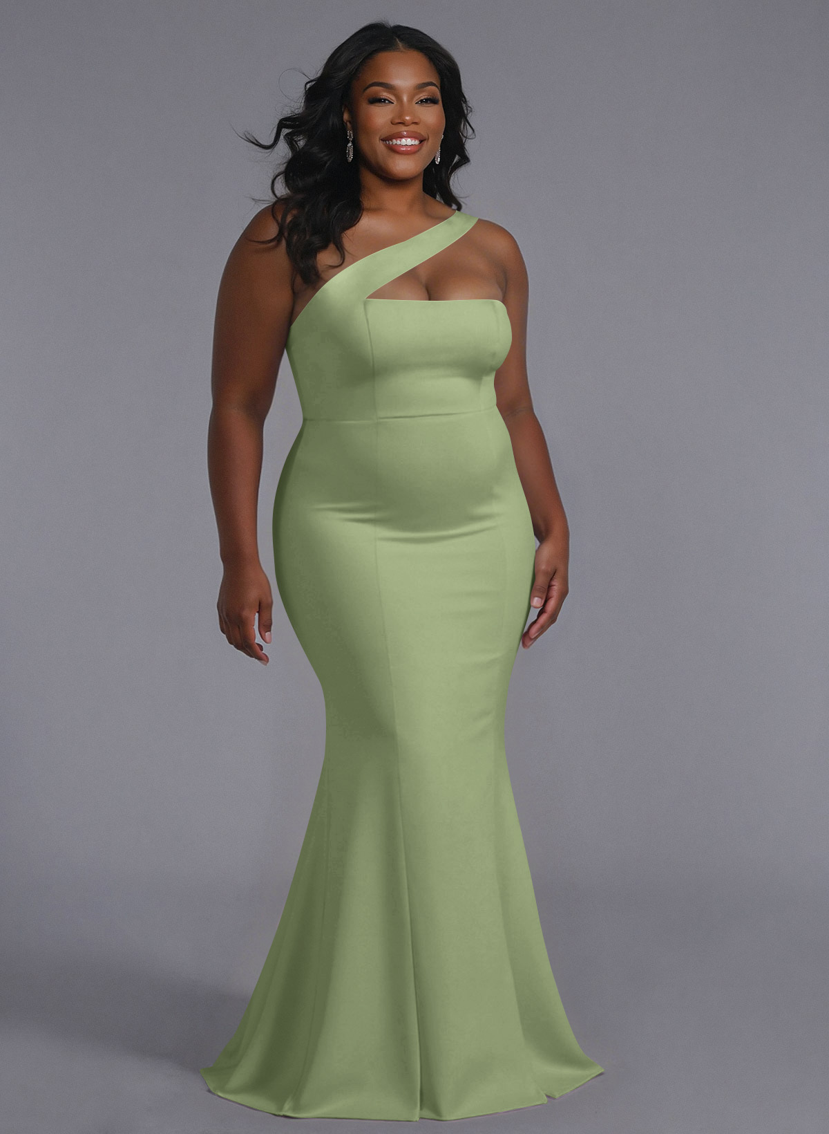 One-Shoulder Trumpet/Mermaid Pink Elastic Satin Bridesmaid Dresses, product image 236