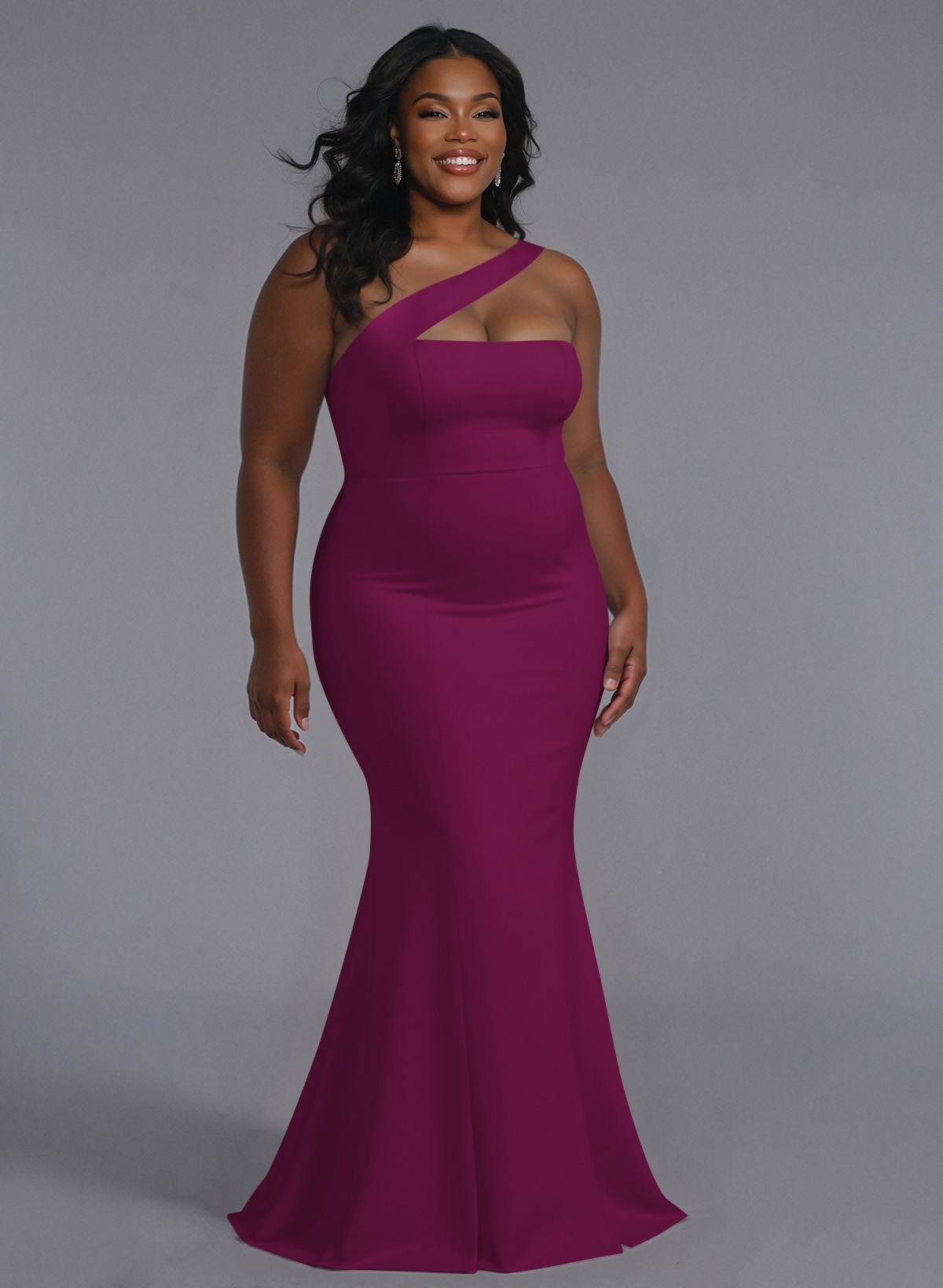One-Shoulder Trumpet/Mermaid Pink Elastic Satin Bridesmaid Dresses, product image 207