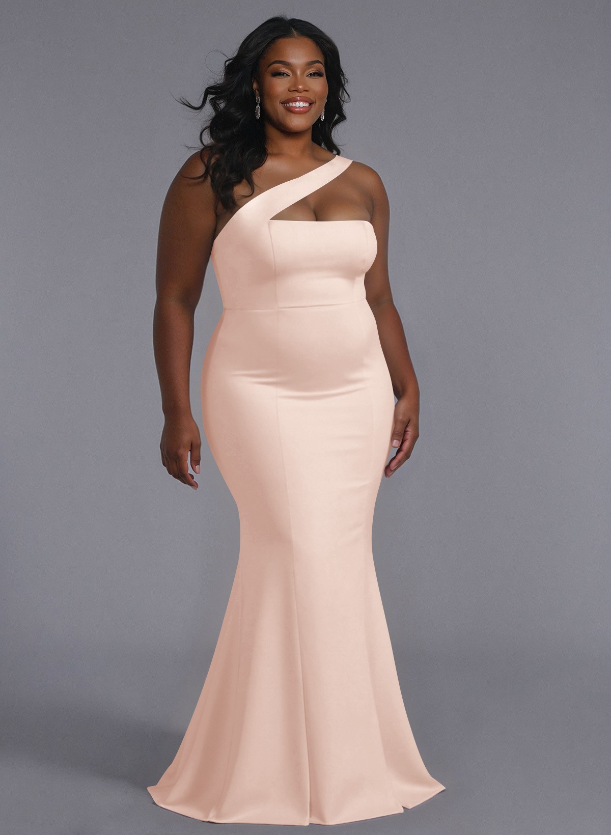 One-Shoulder Trumpet/Mermaid Pink Elastic Satin Bridesmaid Dresses, product image 197