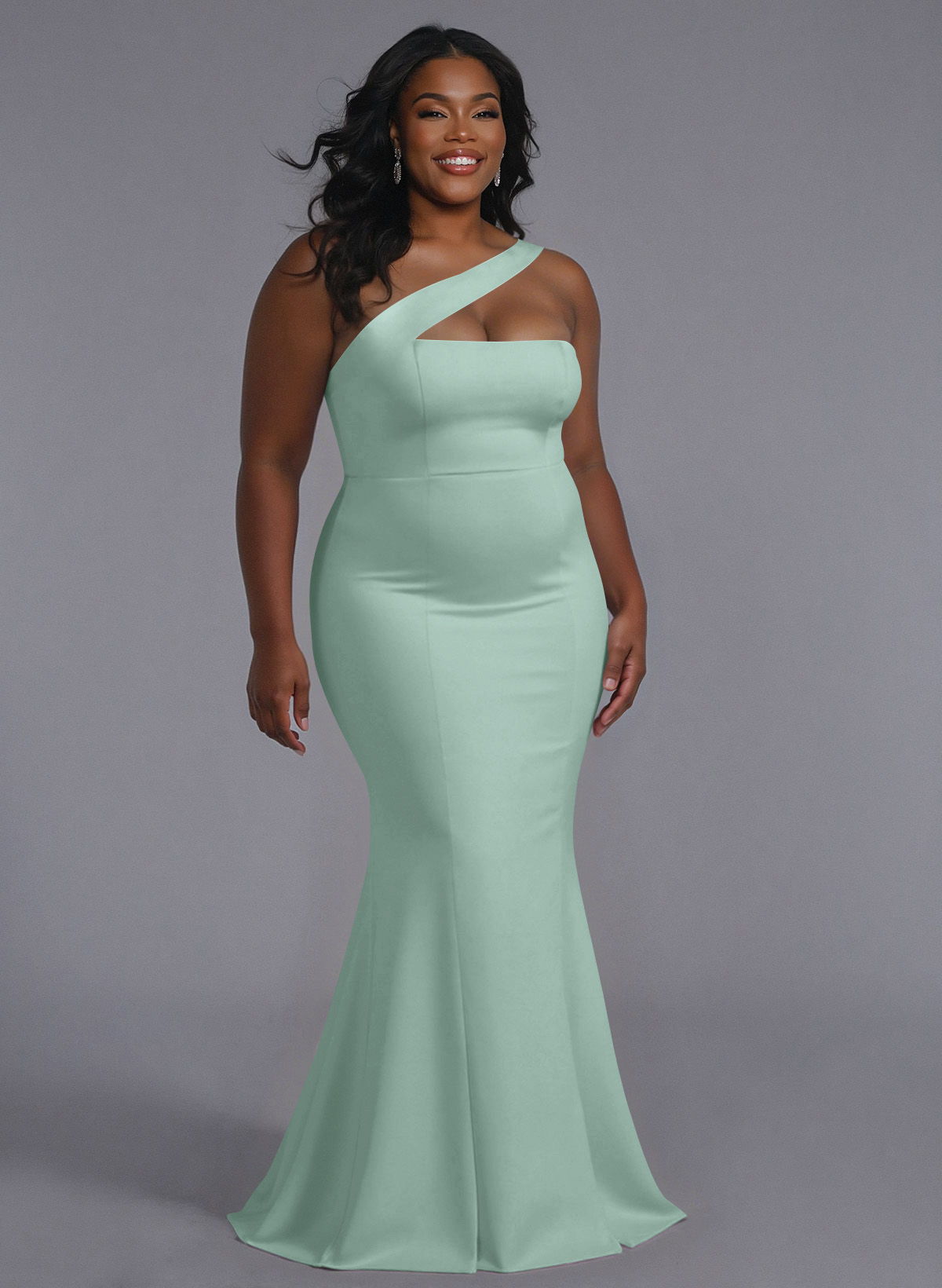 One-Shoulder Trumpet/Mermaid Pink Elastic Satin Bridesmaid Dresses, product image 215
