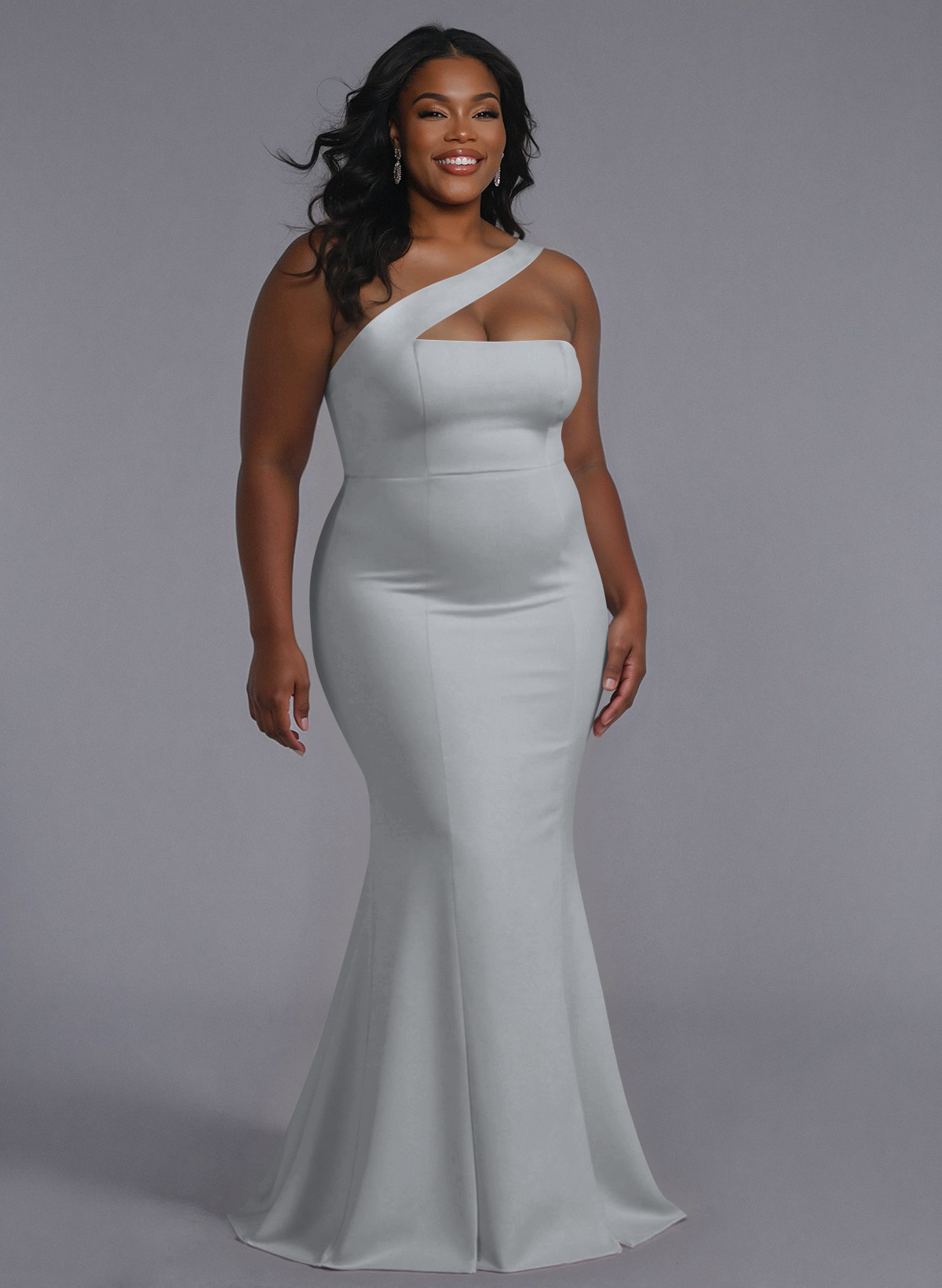 One-Shoulder Trumpet/Mermaid Pink Elastic Satin Bridesmaid Dresses, product image 234