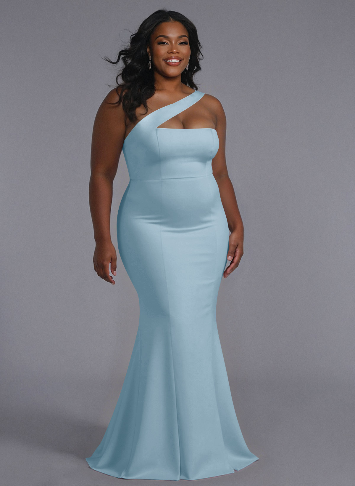 One-Shoulder Trumpet/Mermaid Pink Elastic Satin Bridesmaid Dresses, product image 190