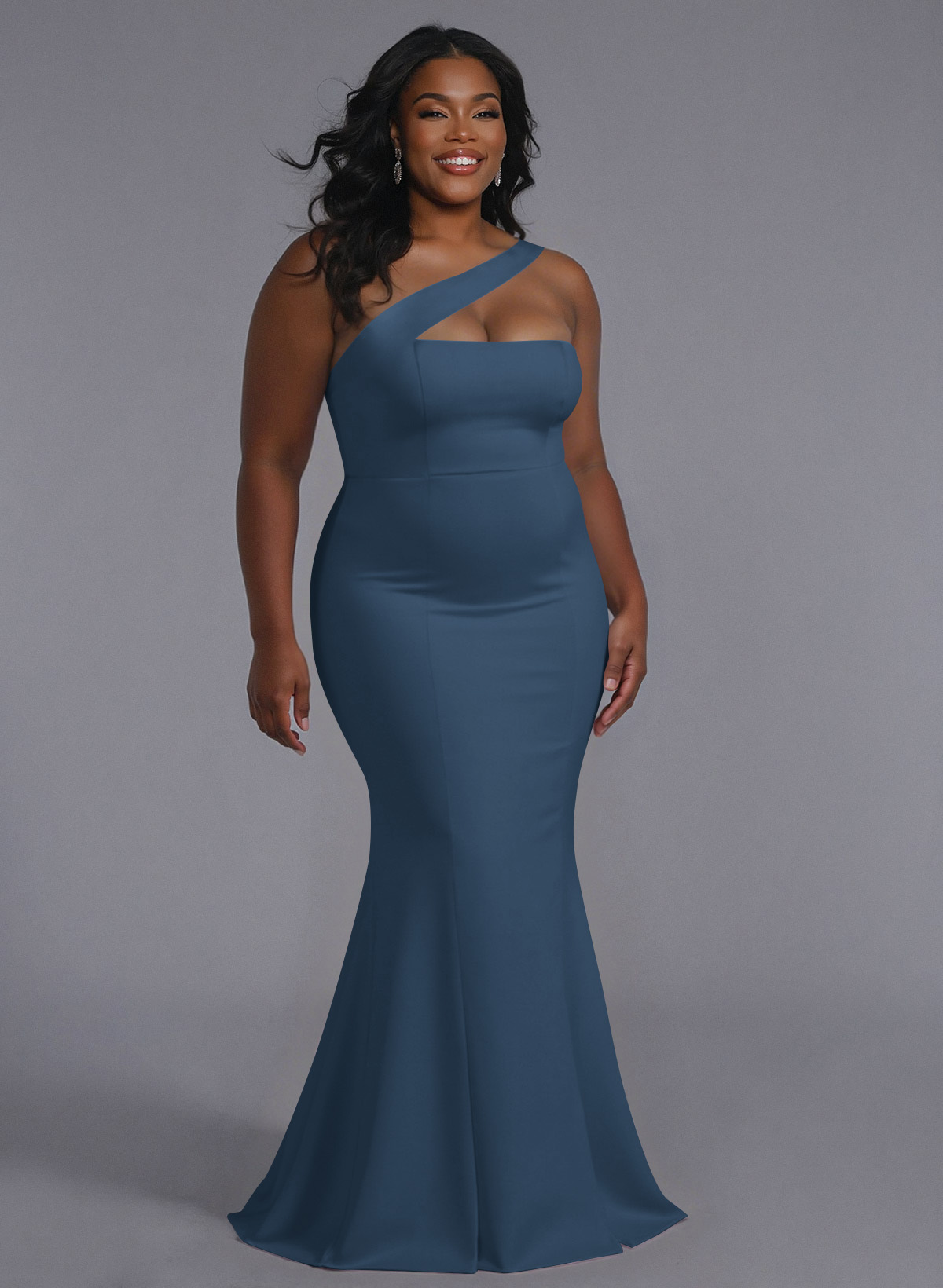 One-Shoulder Trumpet/Mermaid Pink Elastic Satin Bridesmaid Dresses, product image 187