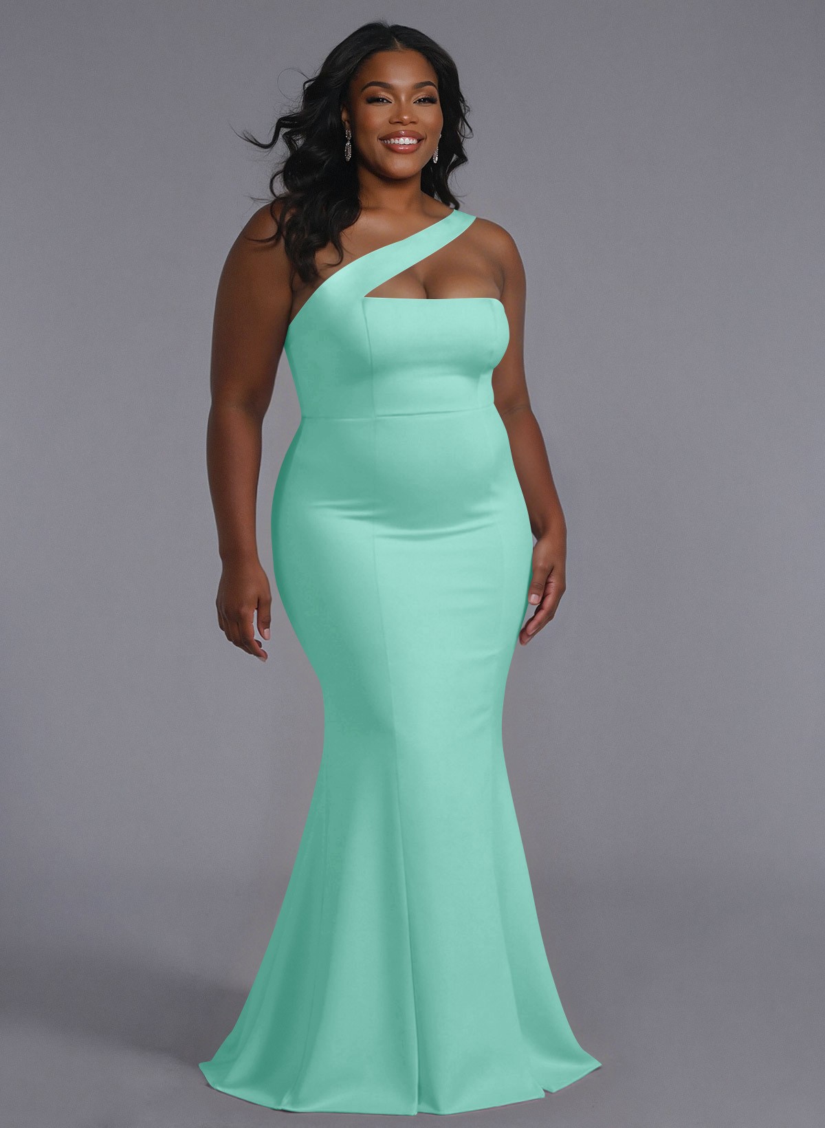 One-Shoulder Trumpet/Mermaid Pink Elastic Satin Bridesmaid Dresses, product image 224