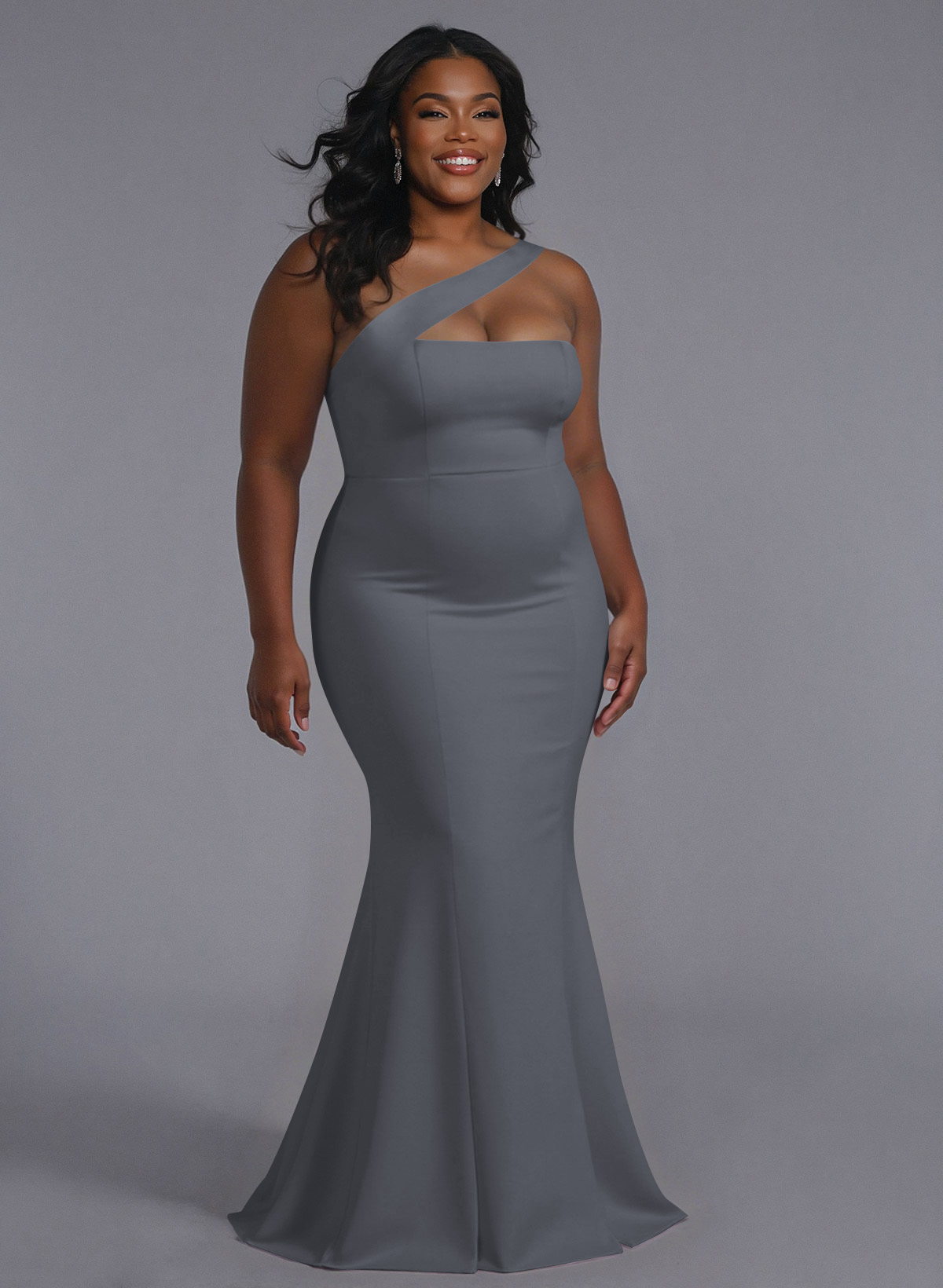One-Shoulder Trumpet/Mermaid Pink Elastic Satin Bridesmaid Dresses, product image 235
