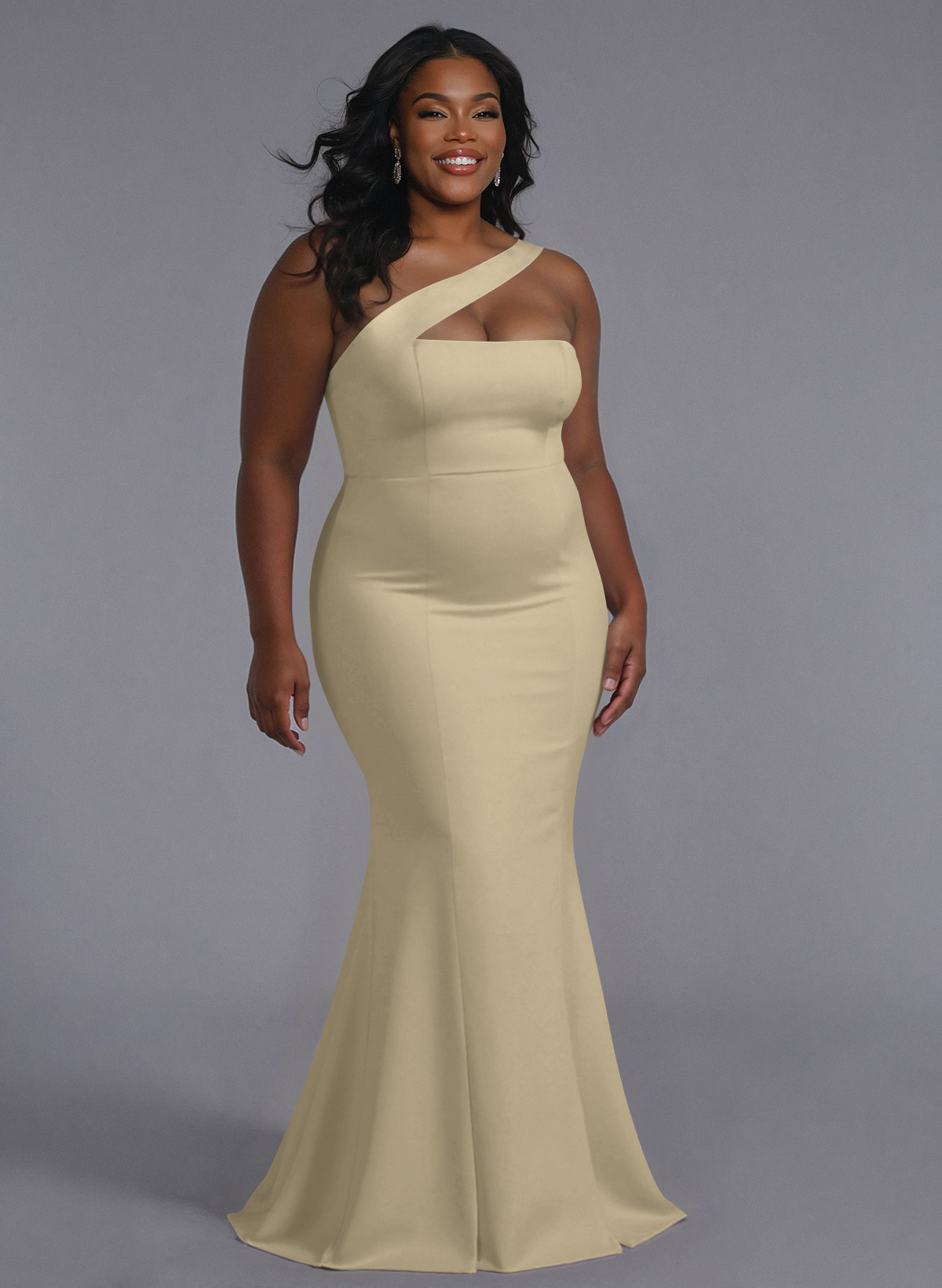 One-Shoulder Trumpet/Mermaid Pink Elastic Satin Bridesmaid Dresses, product image 225
