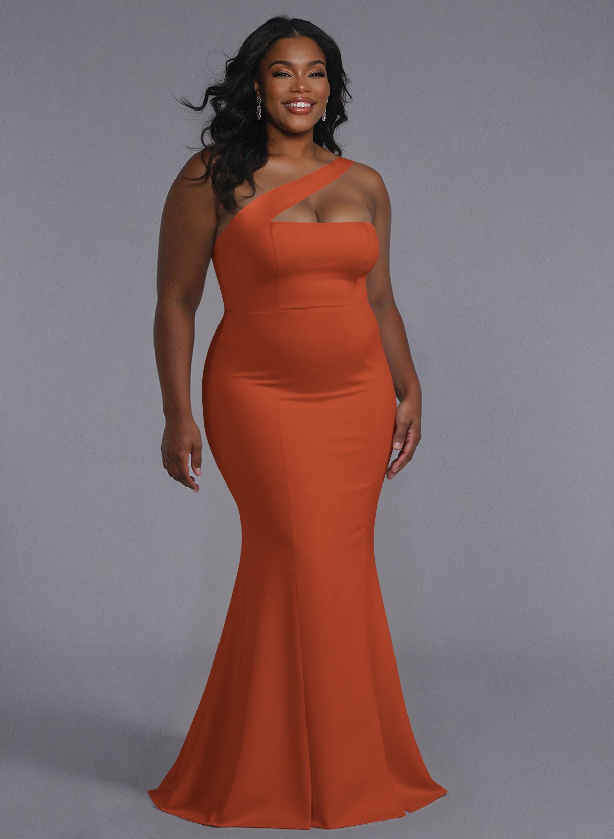 One-Shoulder Trumpet/Mermaid Pink Elastic Satin Bridesmaid Dresses, product image 238