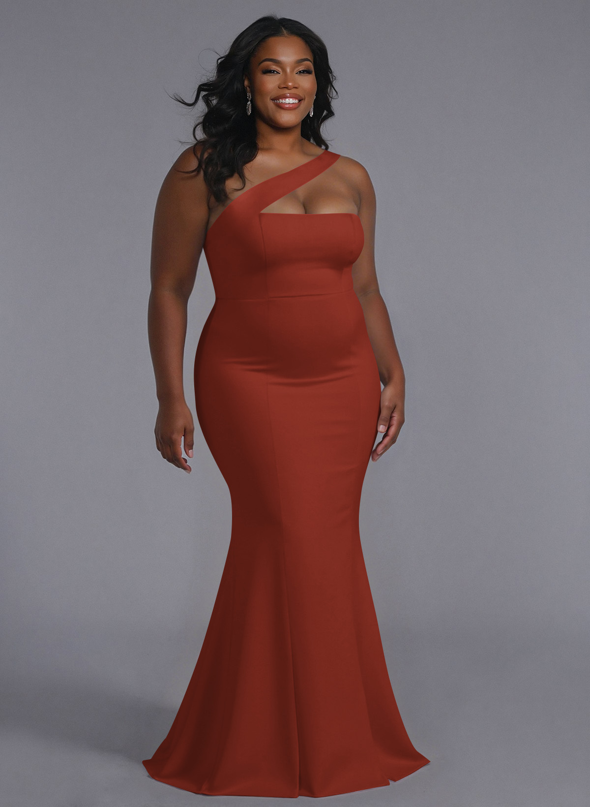 One-Shoulder Trumpet/Mermaid Pink Elastic Satin Bridesmaid Dresses, product image 206