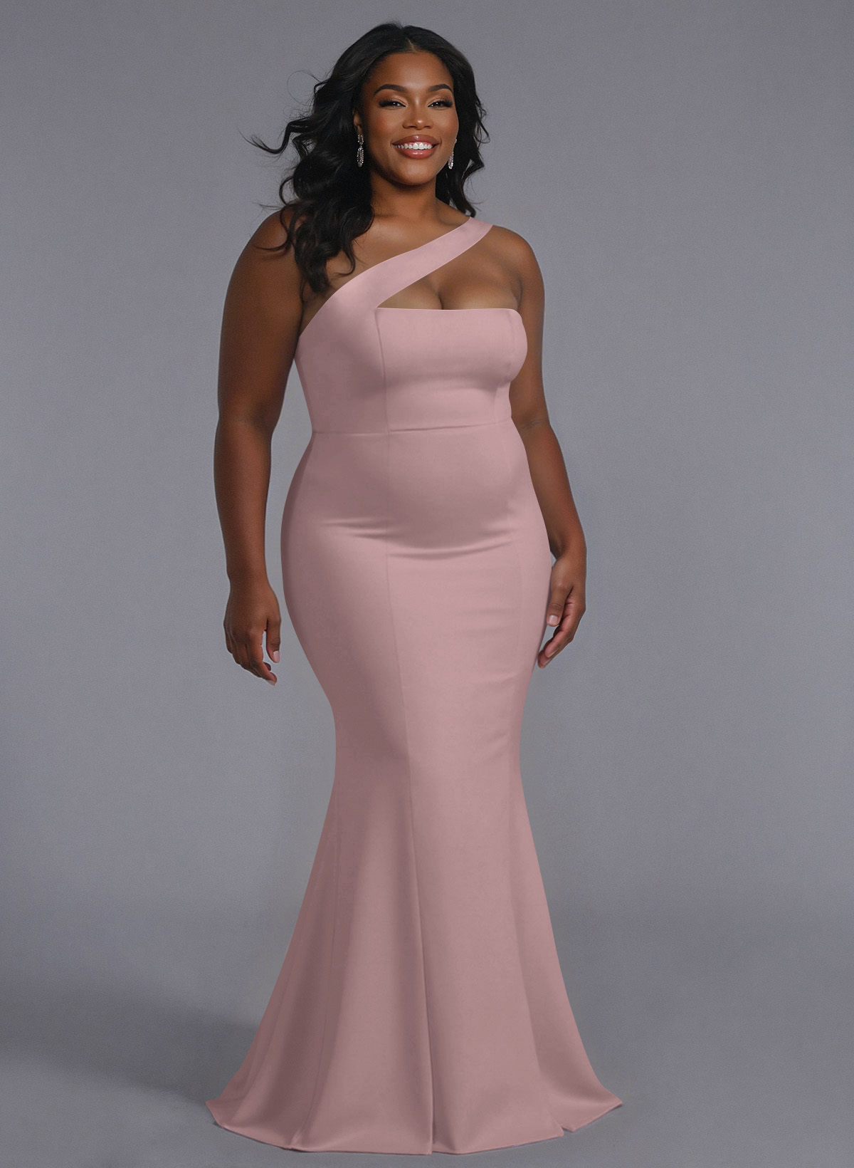 One-Shoulder Trumpet/Mermaid Pink Elastic Satin Bridesmaid Dresses, product image 210