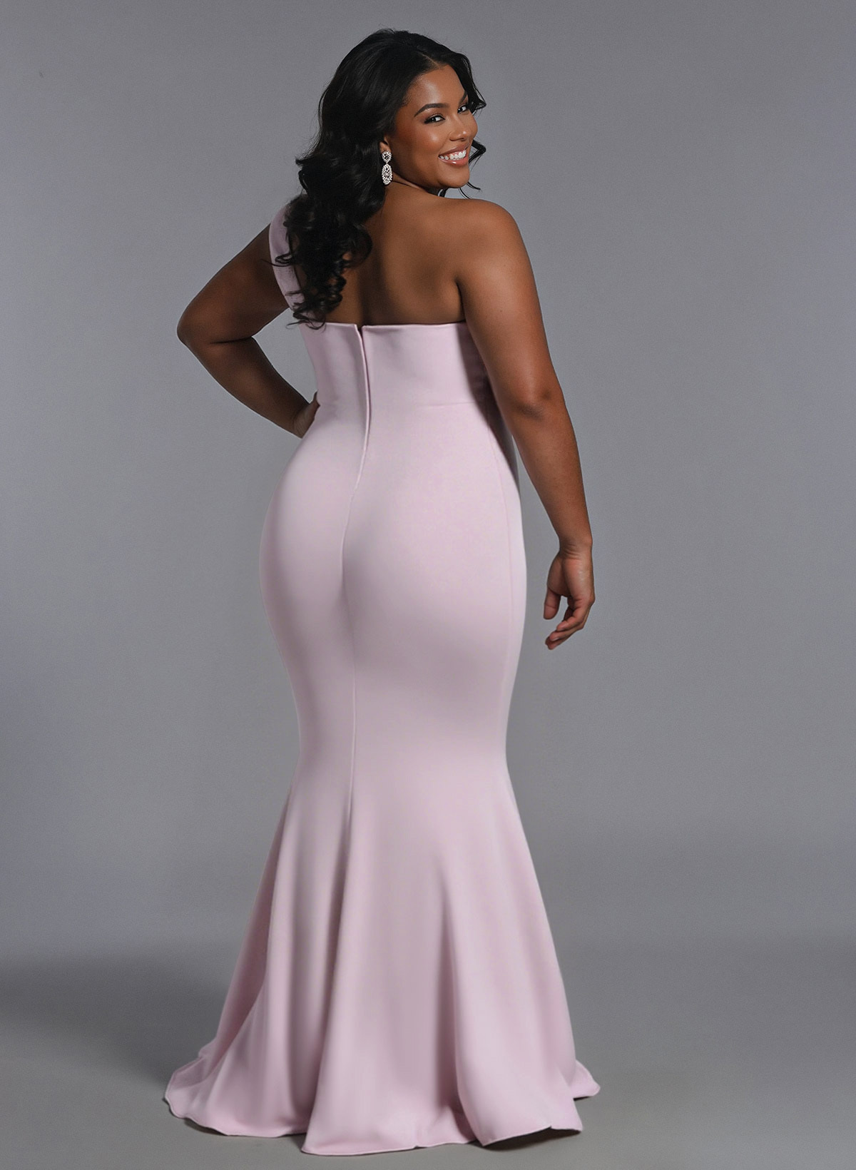 One-Shoulder Trumpet/Mermaid Pink Elastic Satin Bridesmaid Dresses, product image 181
