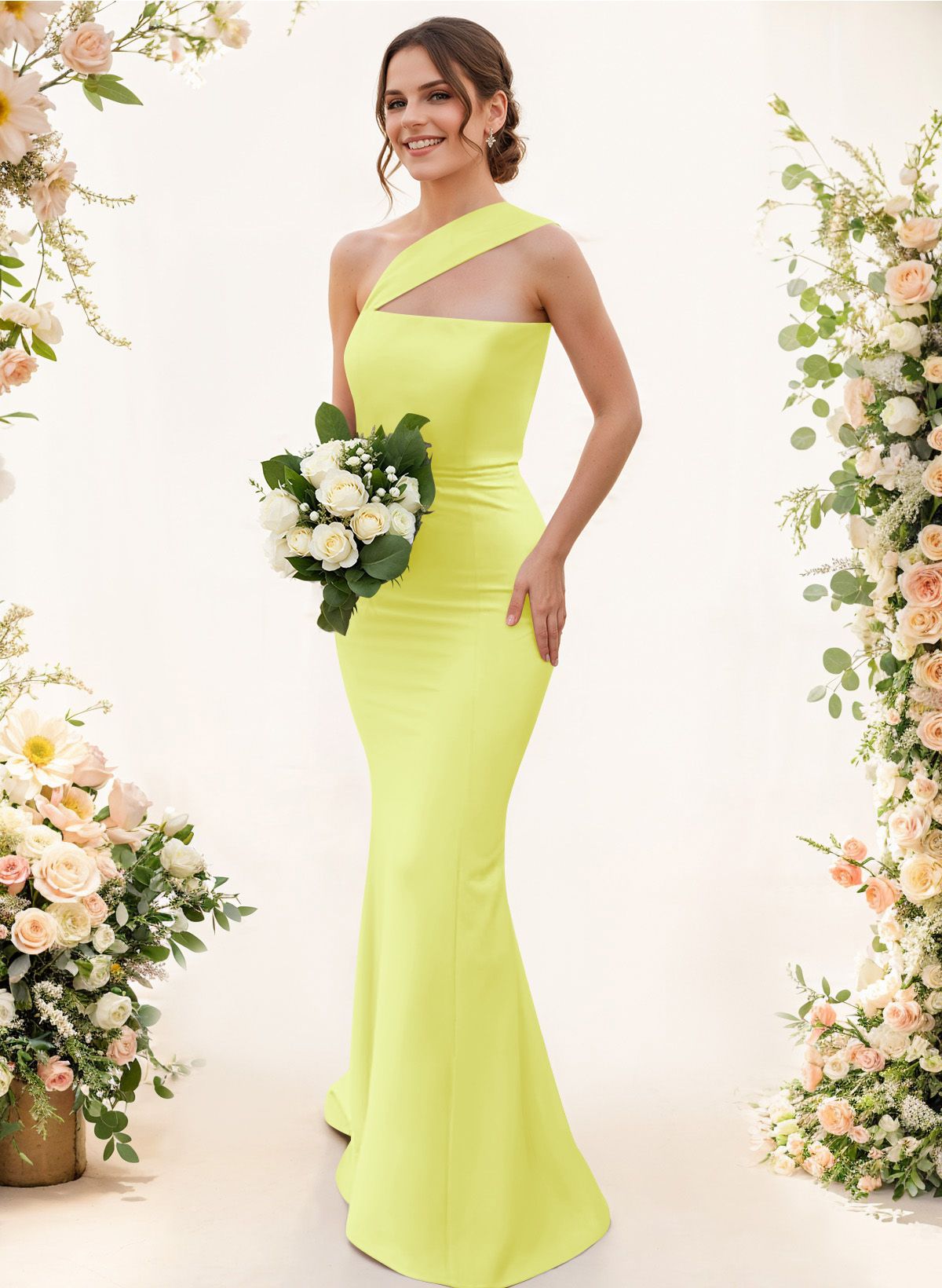One-Shoulder Trumpet/Mermaid Pink Elastic Satin Bridesmaid Dresses, product image 143