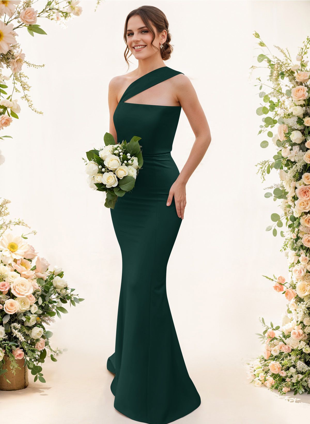 One-Shoulder Trumpet/Mermaid Pink Elastic Satin Bridesmaid Dresses, product image 107