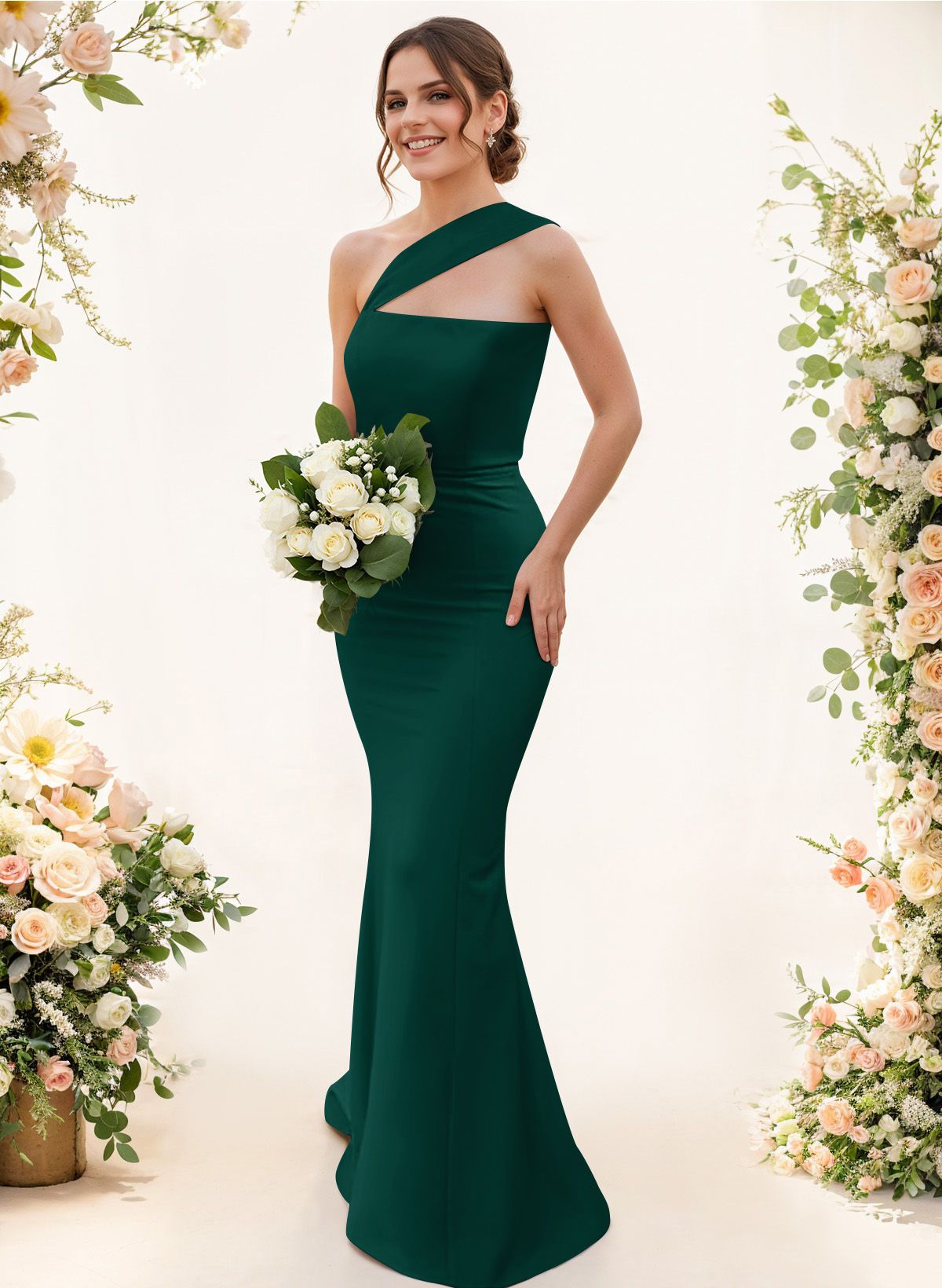 One-Shoulder Trumpet/Mermaid Pink Elastic Satin Bridesmaid Dresses, product image 119