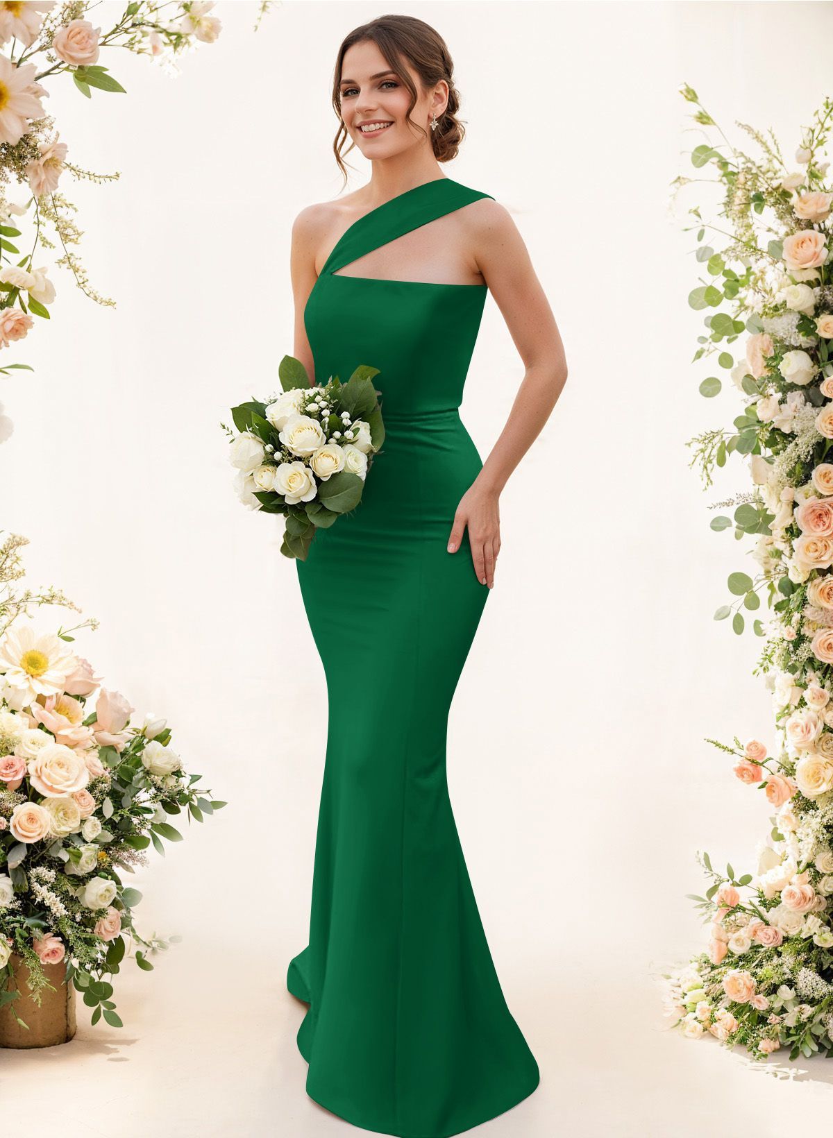 One-Shoulder Trumpet/Mermaid Pink Elastic Satin Bridesmaid Dresses, product image 125