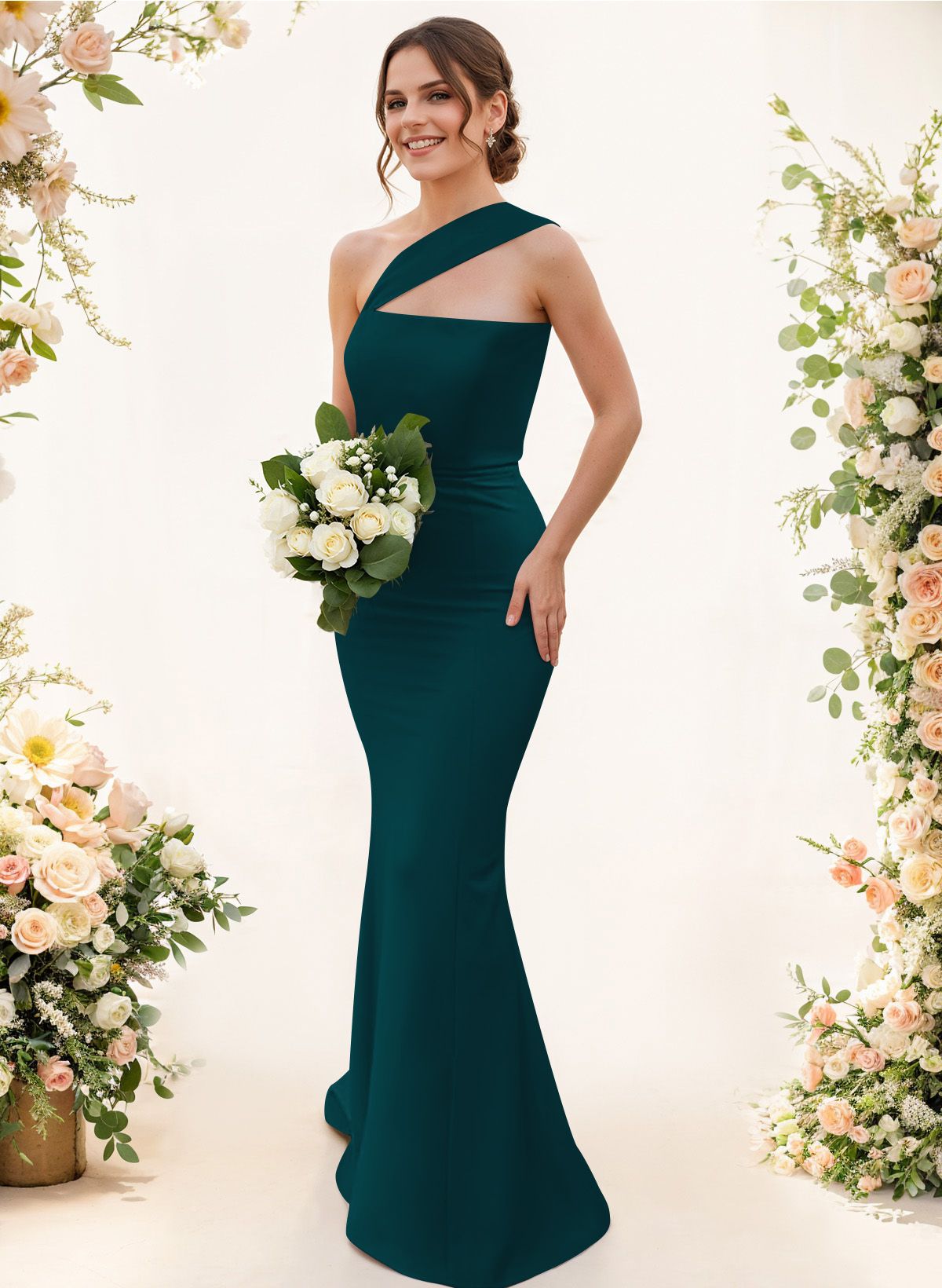 One-Shoulder Trumpet/Mermaid Pink Elastic Satin Bridesmaid Dresses, product image 116