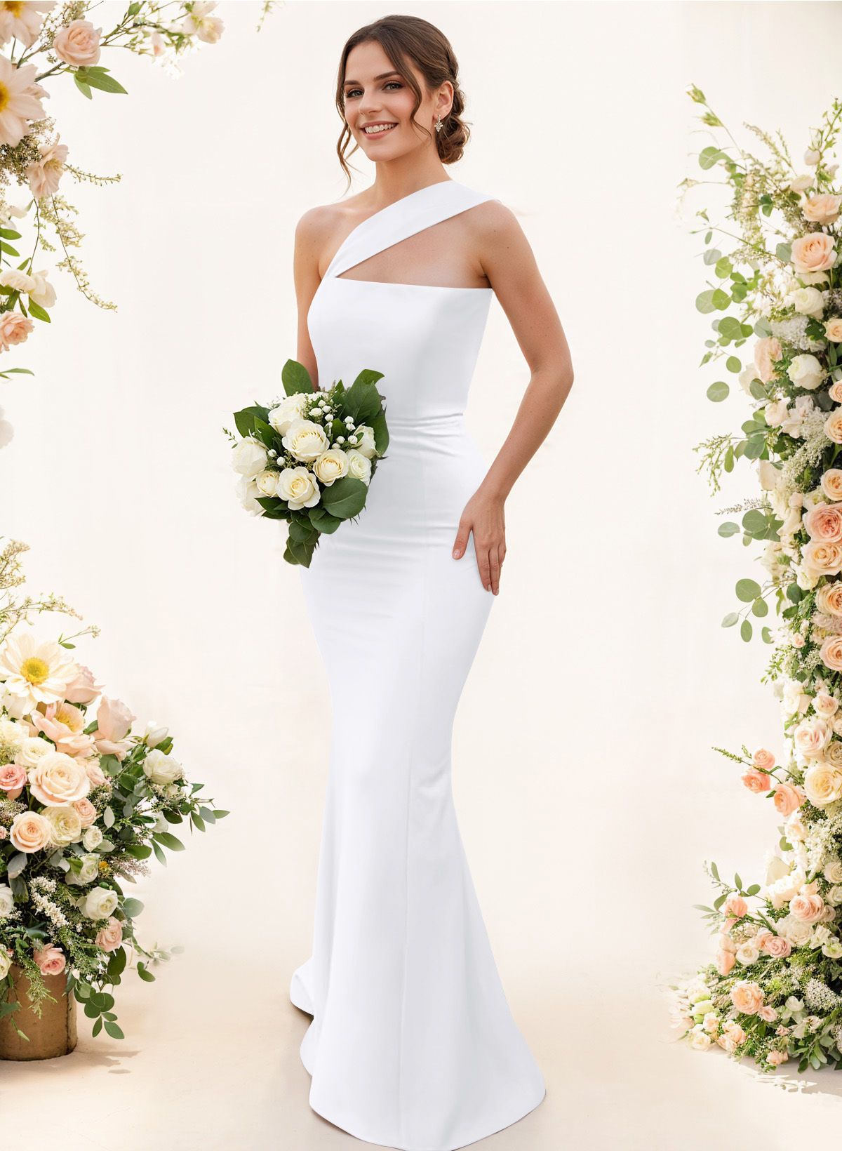 One-Shoulder Trumpet/Mermaid Pink Elastic Satin Bridesmaid Dresses, product image 164