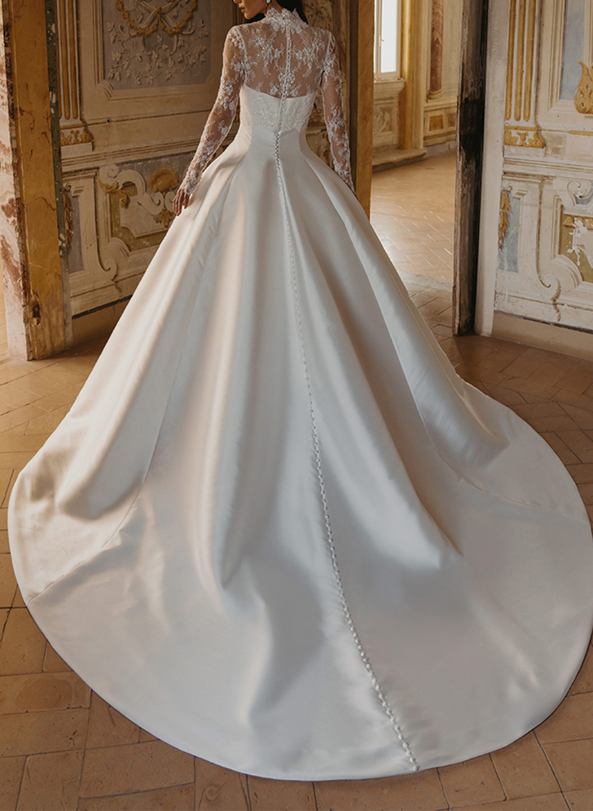 Ball Gown Strapless Illusion Neck Lace Satin Wedding Dresses with Detachable Sleeves, image 2
