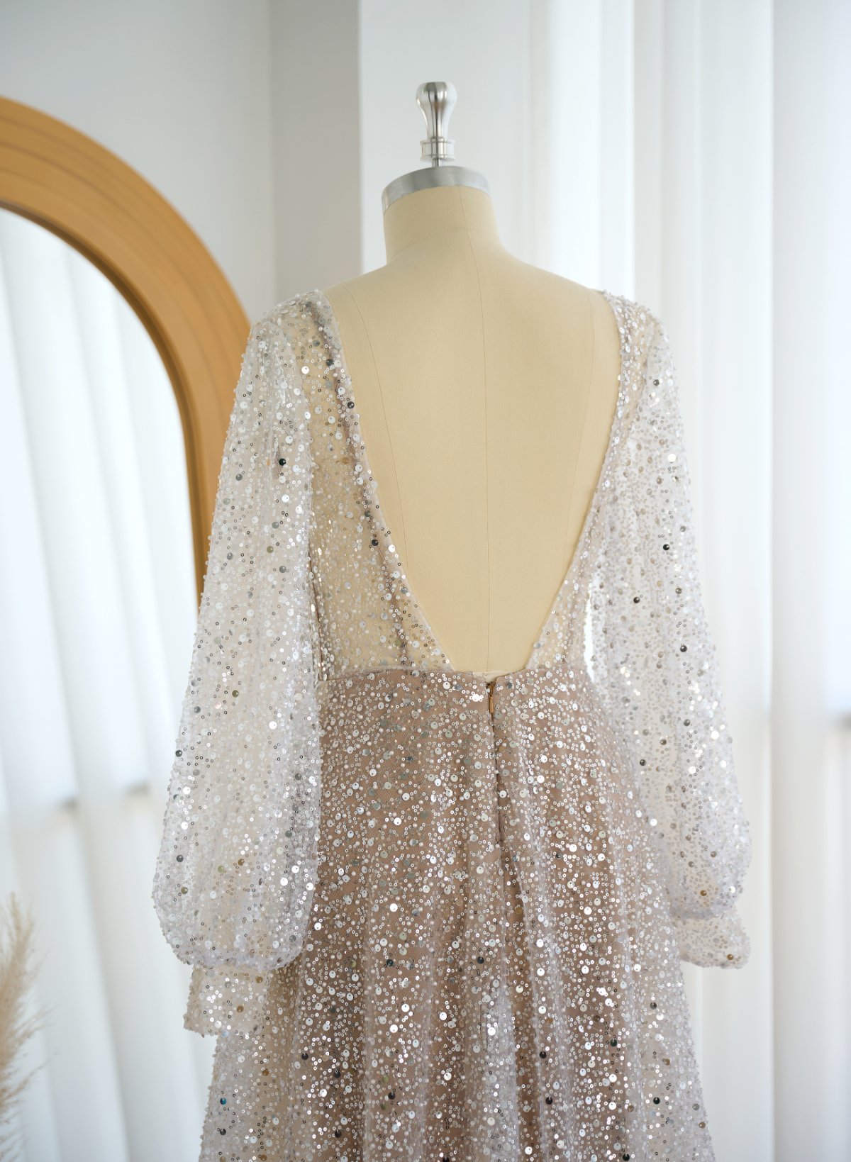 Beach Open Back V-Neck Long Sleeves Wedding Dresses, image 10