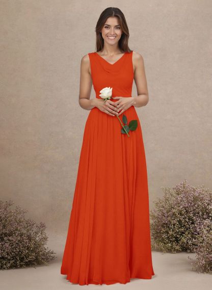 Elegant Cowl Neck Cowl Back Floor-Length A-Line Chiffon Bridesmaid Dresses