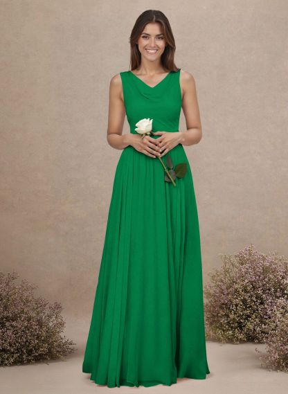 Elegant Cowl Neck Cowl Back Floor-Length A-Line Chiffon Bridesmaid Dresses