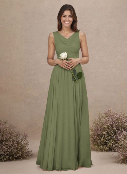 Elegant Cowl Neck Cowl Back Floor-Length A-Line Chiffon Bridesmaid Dresses