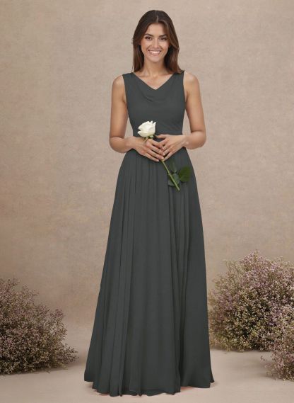 Elegant Cowl Neck Cowl Back Floor-Length A-Line Chiffon Bridesmaid Dresses