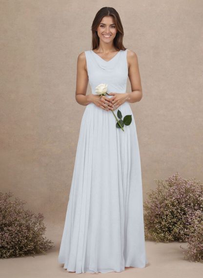 Elegant Cowl Neck Cowl Back Floor-Length A-Line Chiffon Bridesmaid Dresses