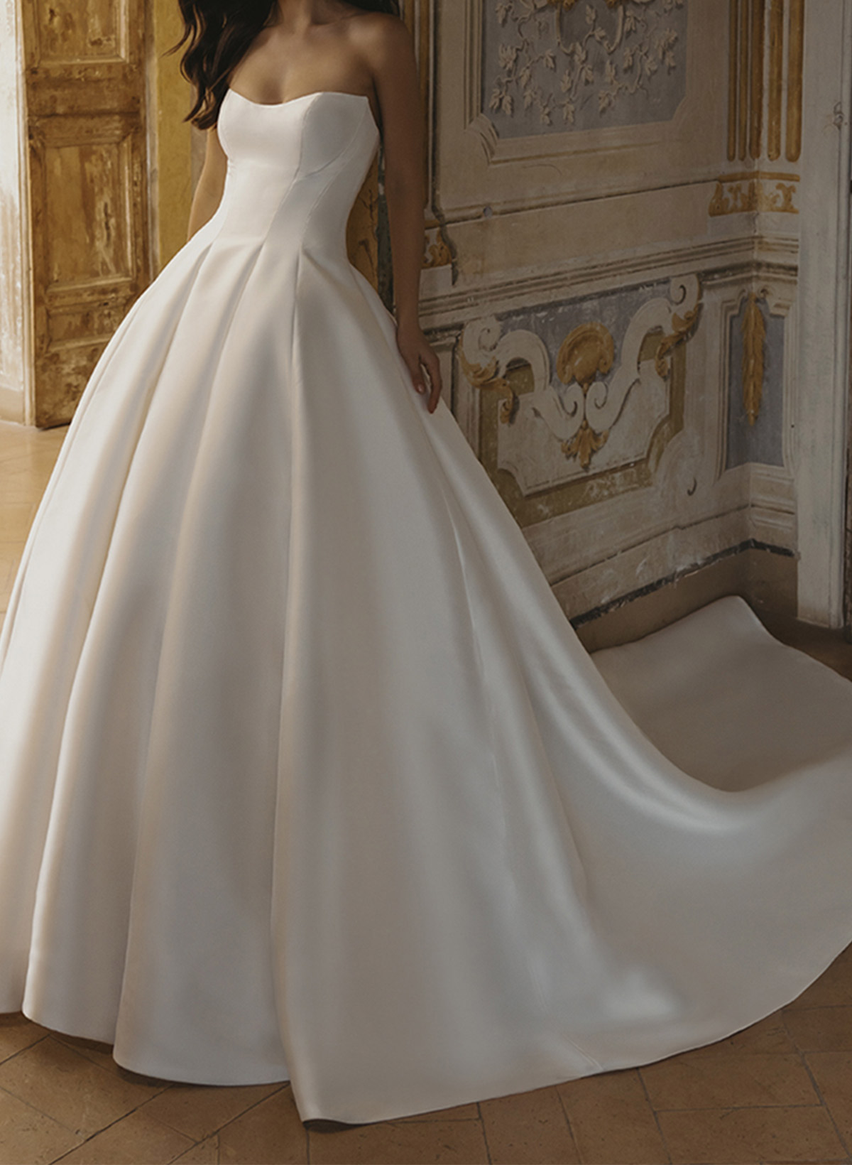 Ball Gown Strapless Illusion Neck Lace Satin Wedding Dresses with Detachable Sleeves, image 3