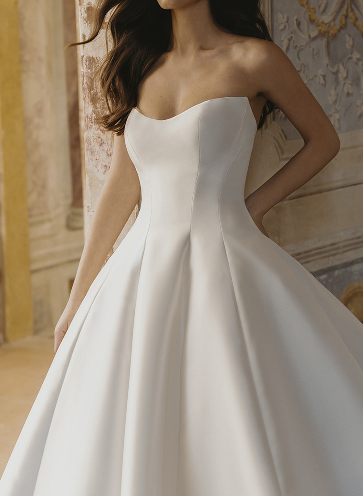 Ball Gown Strapless Illusion Neck Lace Satin Wedding Dresses with Detachable Sleeves, image 5