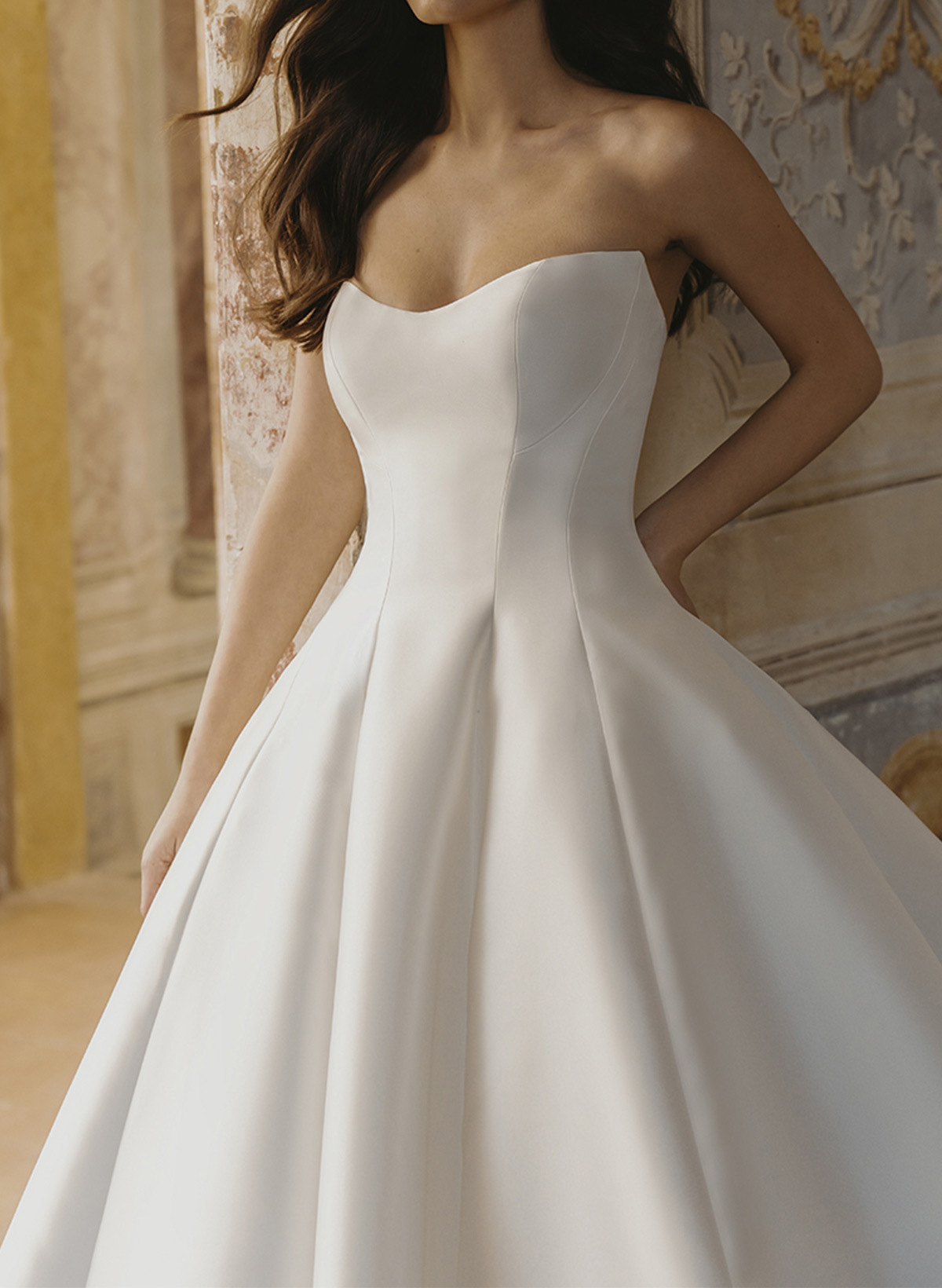 Ball Gown Strapless Illusion Neck Lace Satin Wedding Dresses with Detachable Sleeves, image 5
