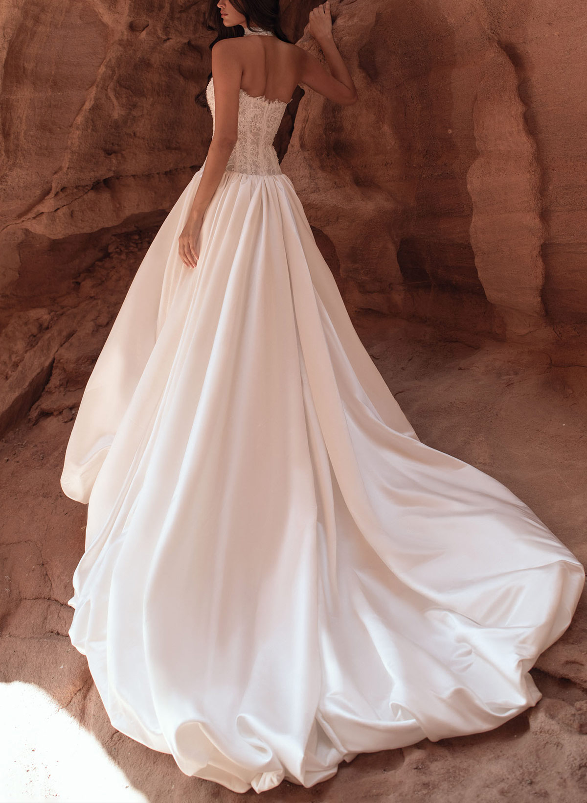 Ball-Gown Strapless Sleeveless Cathedral Lace/Matte Satin Wedding Dresses With Bubble Hem, image 2