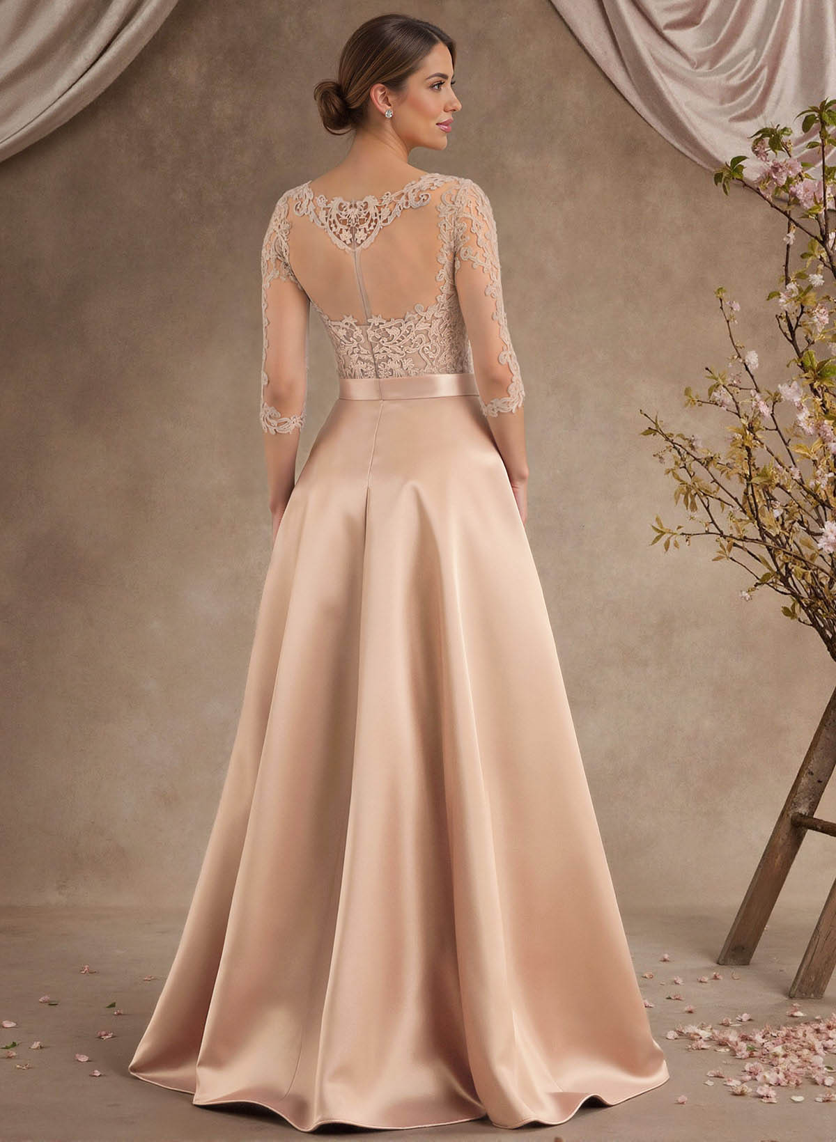 A-Line Illusion Neck 3/4 Sleeves Asymmetrical Mother Of The Bride Dresses With Appliques Lace/Sash