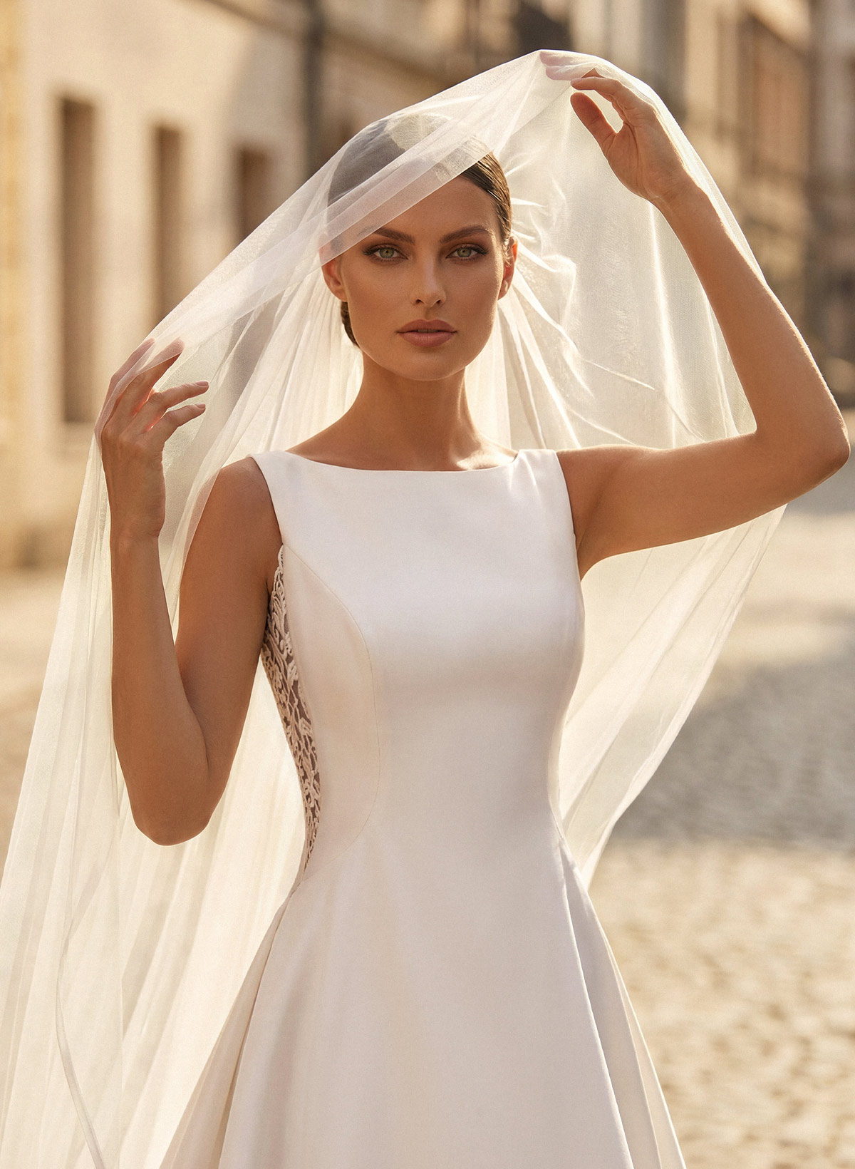 Ball-Gown Scoop Neck Sleeveless Satin Cathedral Train Wedding Dresses With Lace Bow(s), image 4