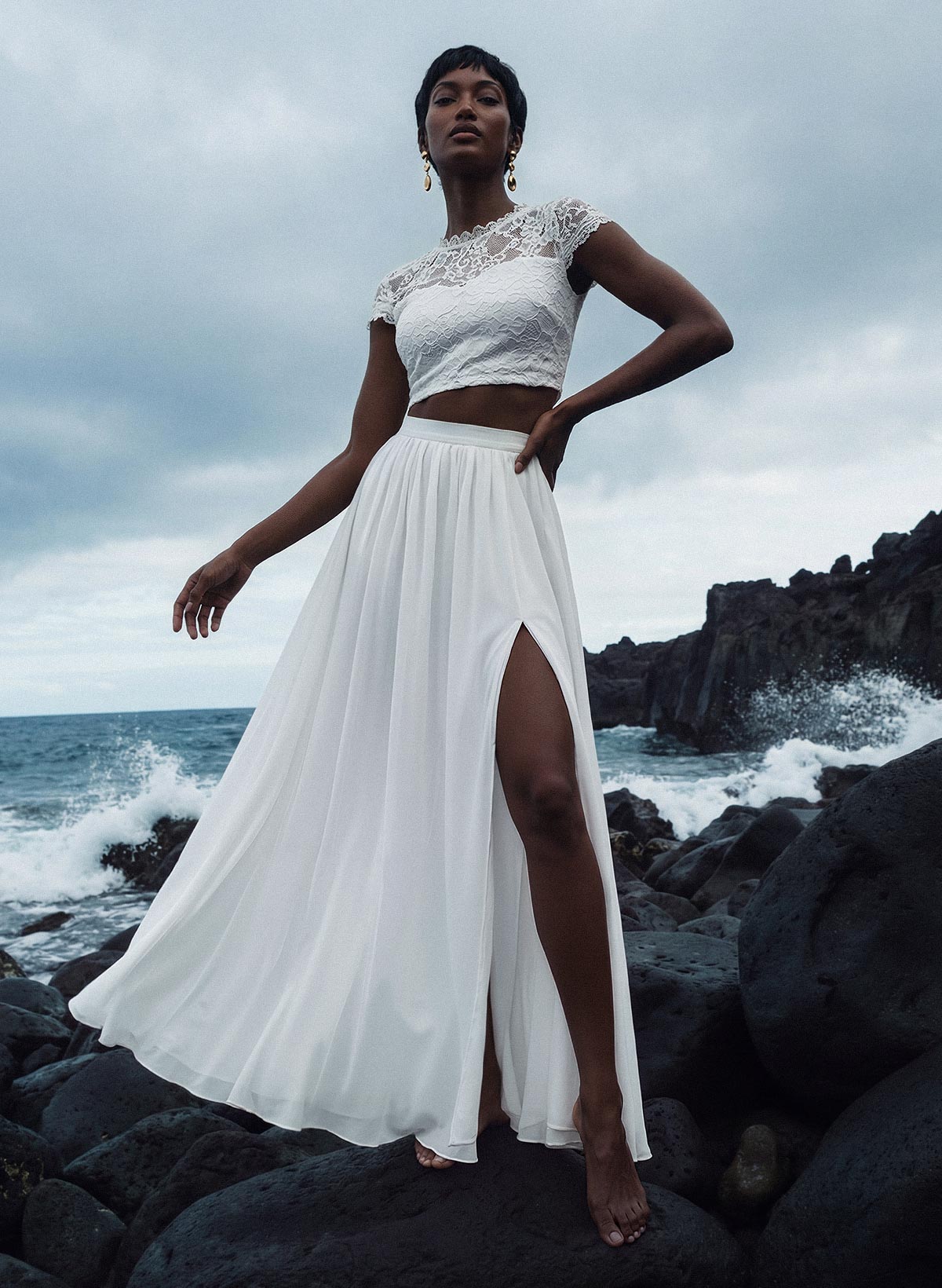 Two-Piece Wedding Dresses With Chiffon Lace A-Line Floor-Length Ivory Wedding Dresses, image 1