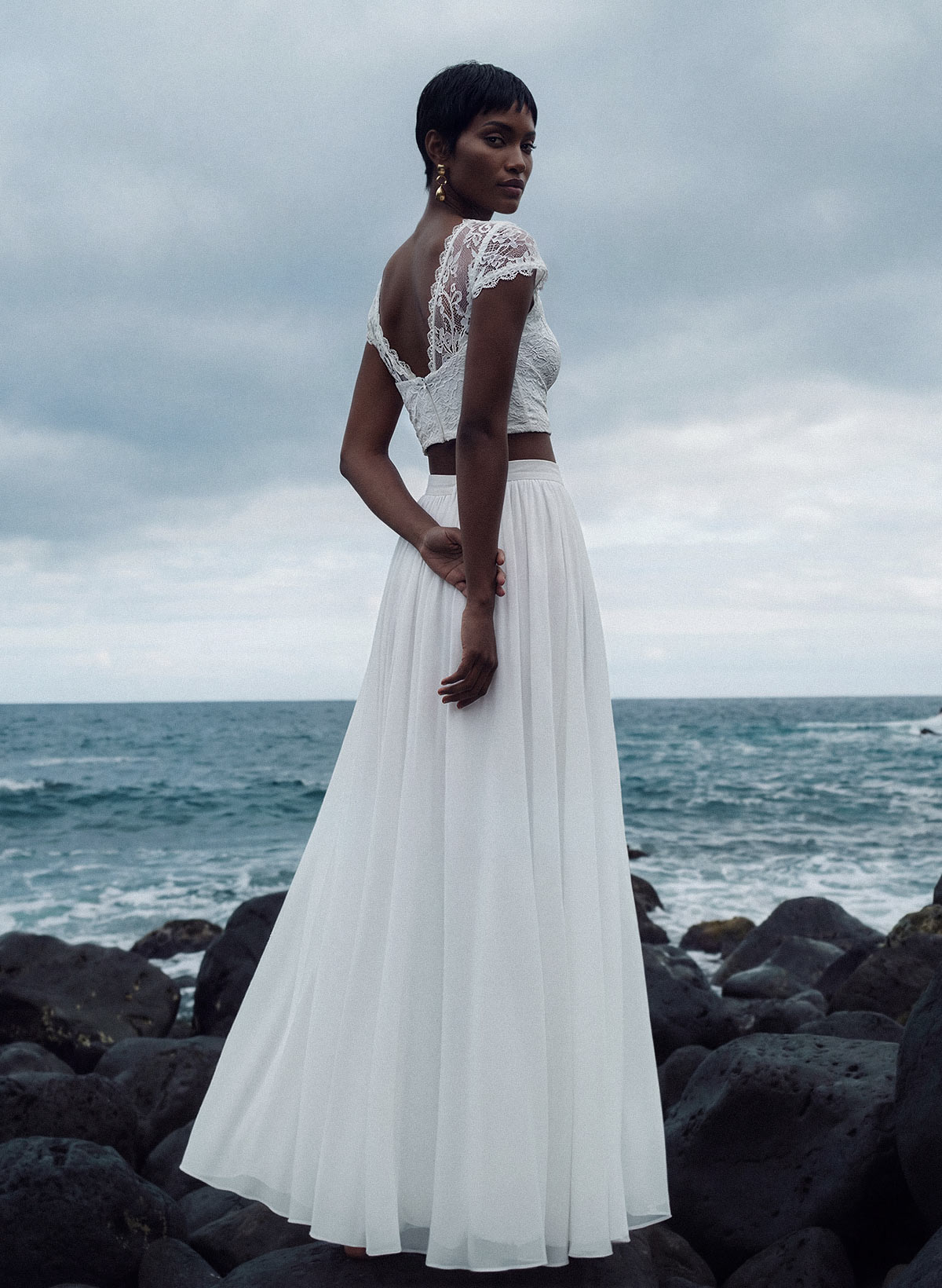 Two-Piece Wedding Dresses With Chiffon Lace A-Line Floor-Length Ivory Wedding Dresses, image 3
