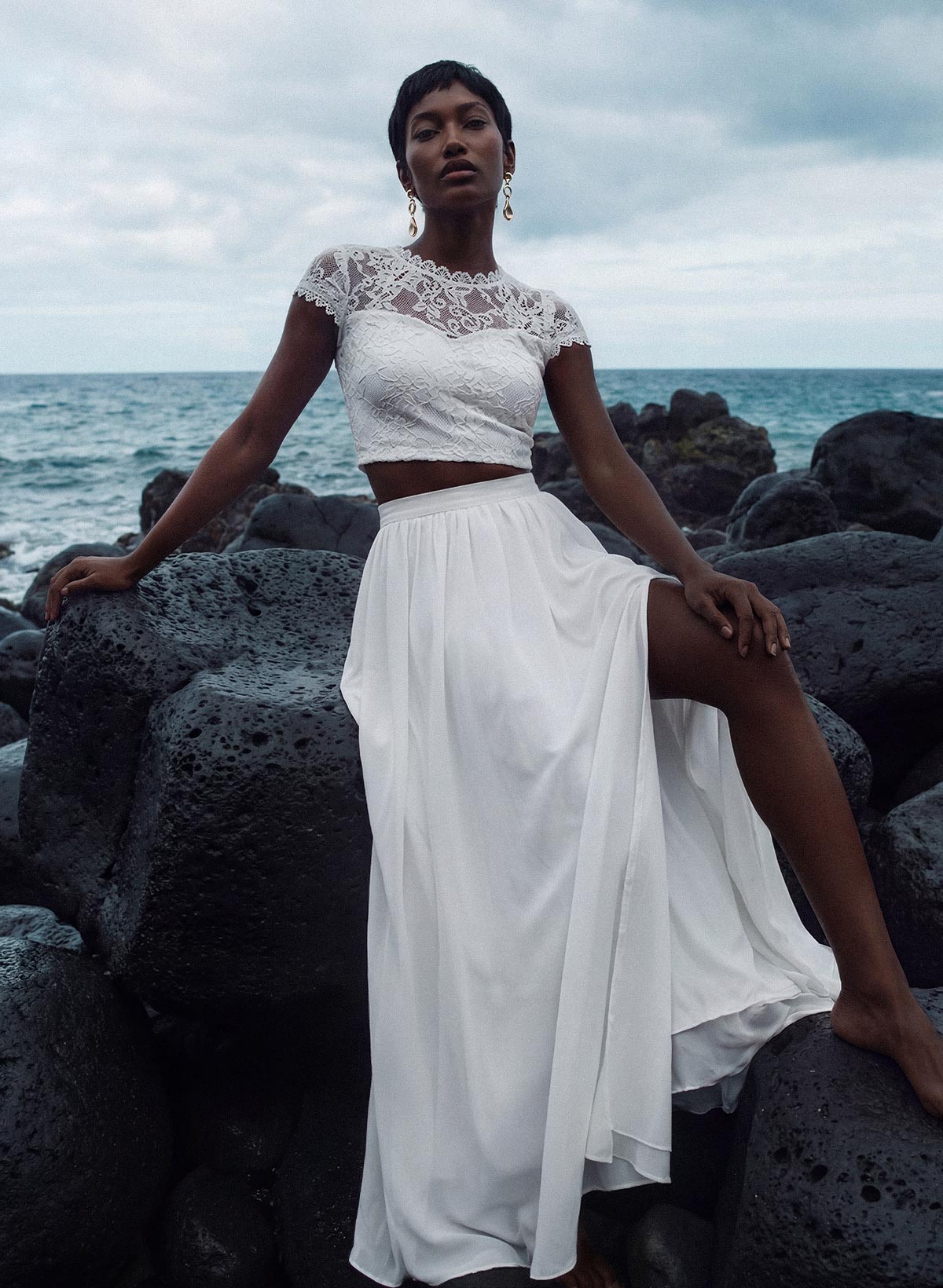 Two-Piece Wedding Dresses With Chiffon Lace A-Line Floor-Length Ivory Wedding Dresses, image 4