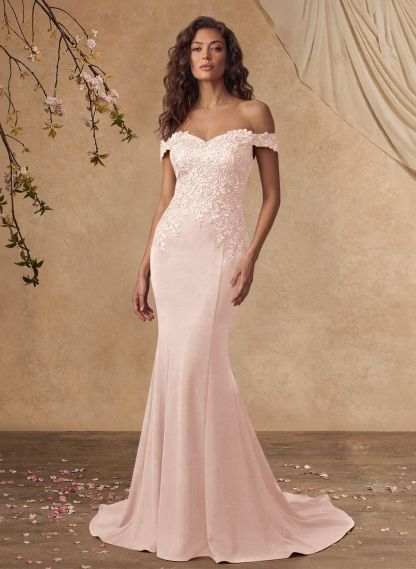 Off-The-Shoulder Elegant Elastic Satin Mother Of The Bride Dresses With Beaded Applique