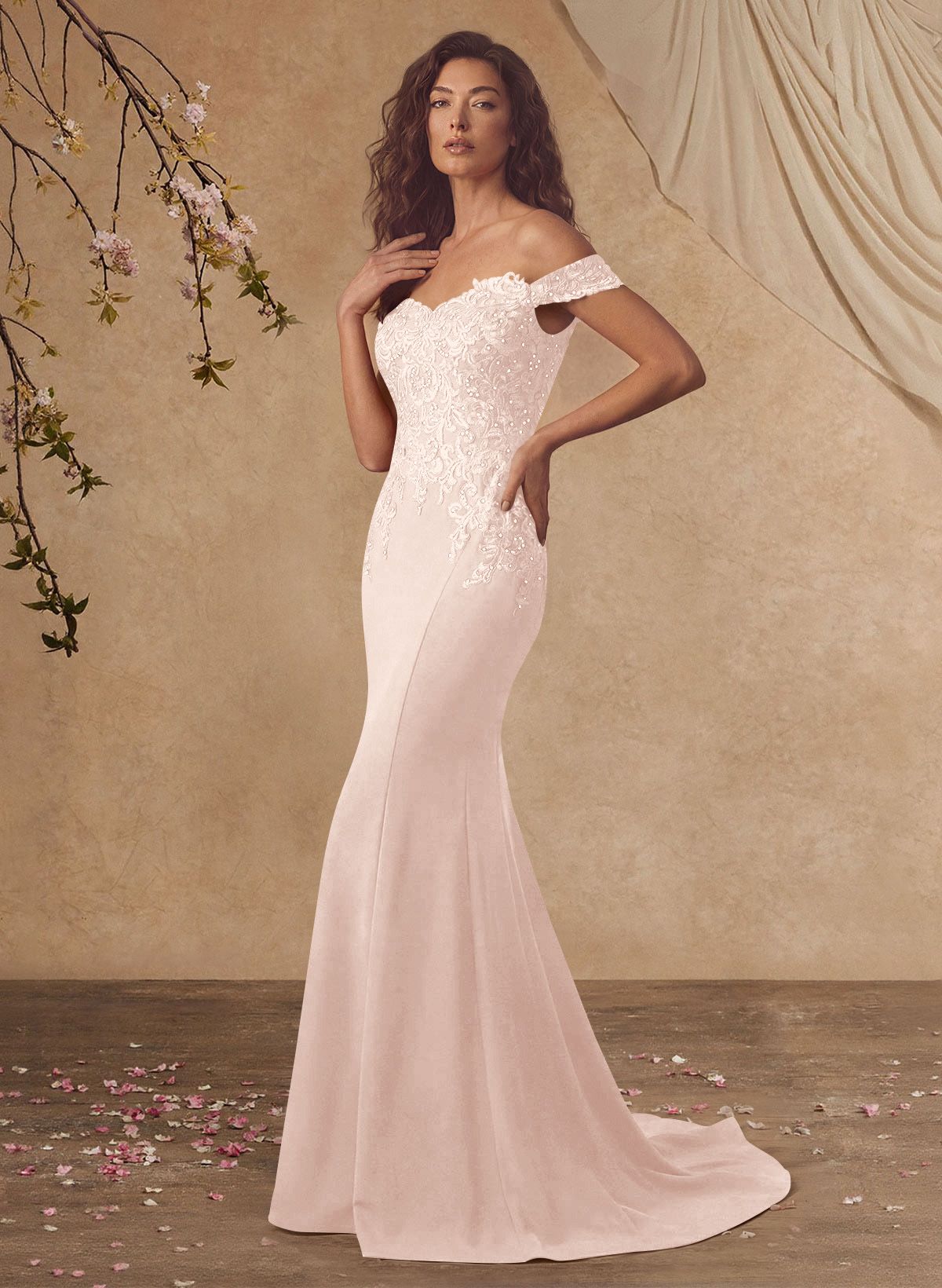 Off-The-Shoulder Elegant Elastic Satin Mother Of The Bride Dresses With Beaded Applique