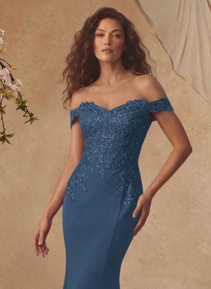 Off-The-Shoulder Elegant Elastic Satin Mother Of The Bride Dresses With Beaded Applique