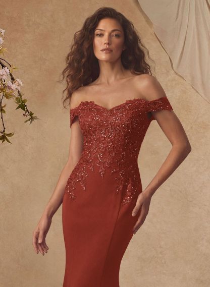 Off-The-Shoulder Elegant Elastic Satin Mother Of The Bride Dresses With Beaded Applique