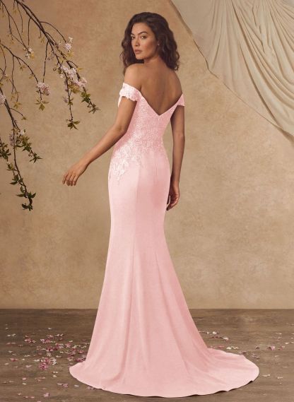 Off-The-Shoulder Elegant Elastic Satin Mother Of The Bride Dresses With Beaded Applique