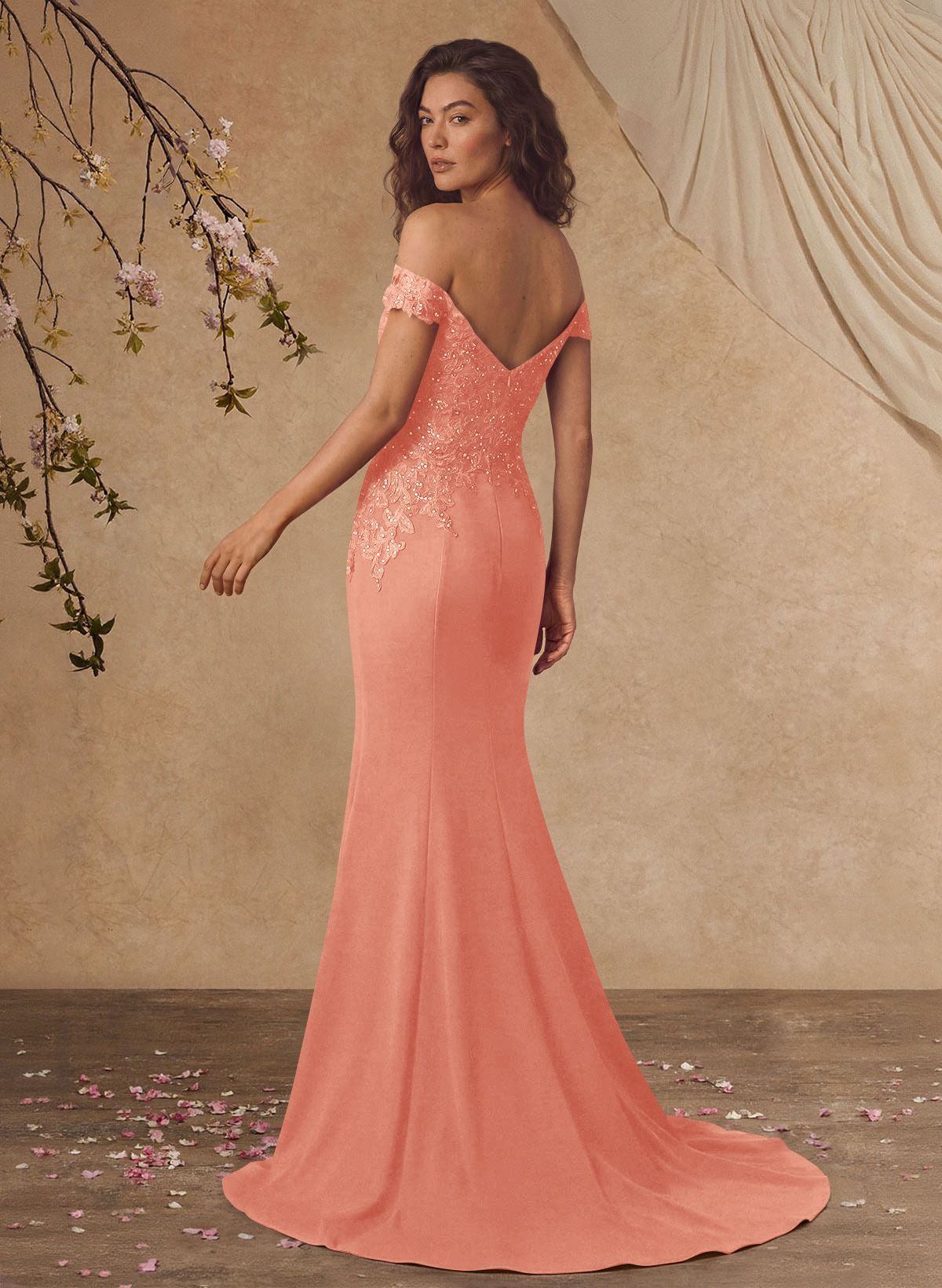 Off-The-Shoulder Elegant Elastic Satin Mother Of The Bride Dresses With Beaded Applique