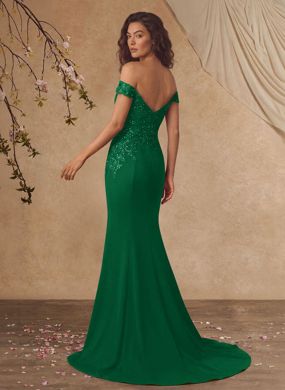 Off-The-Shoulder Elegant Elastic Satin Mother Of The Bride Dresses With Beaded Applique
