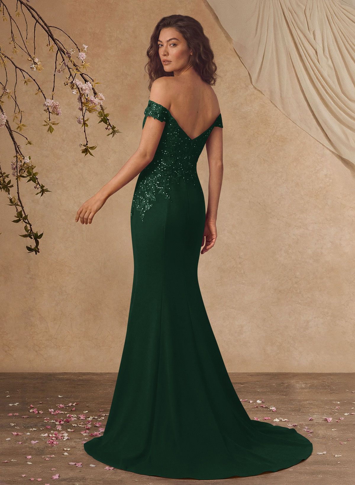 Off-The-Shoulder Elegant Elastic Satin Mother Of The Bride Dresses With Beaded Applique