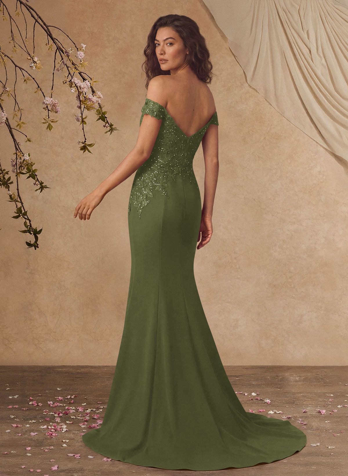 Off-The-Shoulder Elegant Elastic Satin Mother Of The Bride Dresses With Beaded Applique
