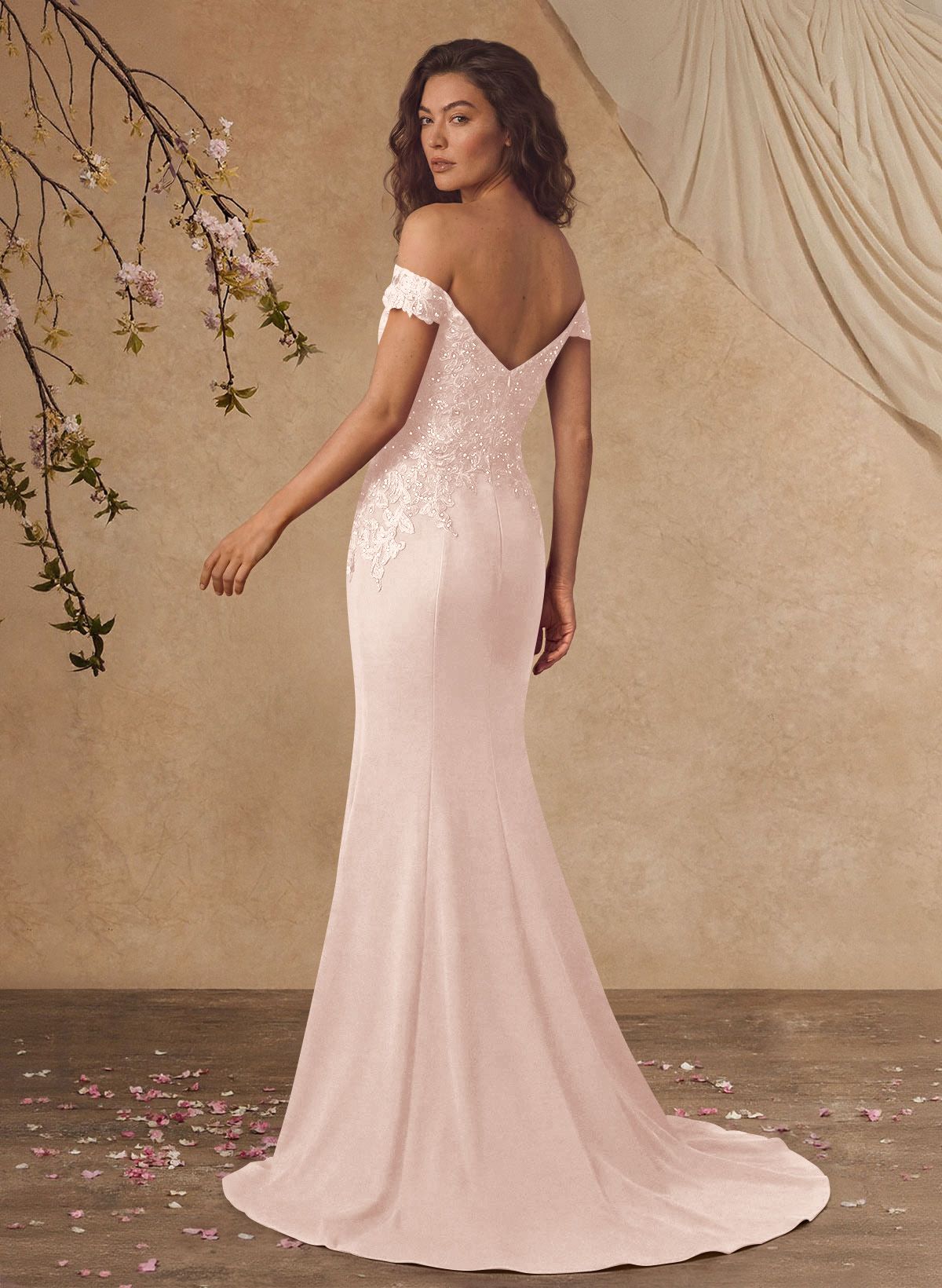 Off-The-Shoulder Elegant Elastic Satin Mother Of The Bride Dresses With Beaded Applique